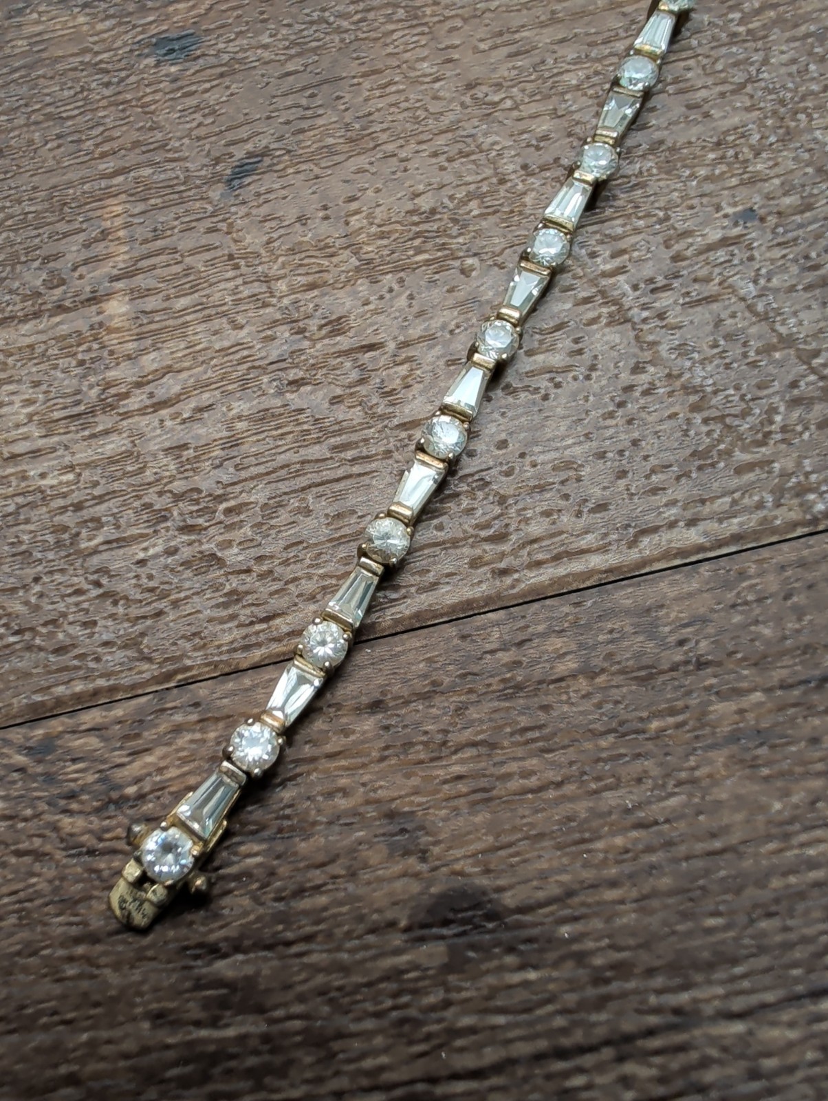 Vintage JJT Sterling Silver 925 Gold on Baguette CZ Tennis Bracelet 7.5″