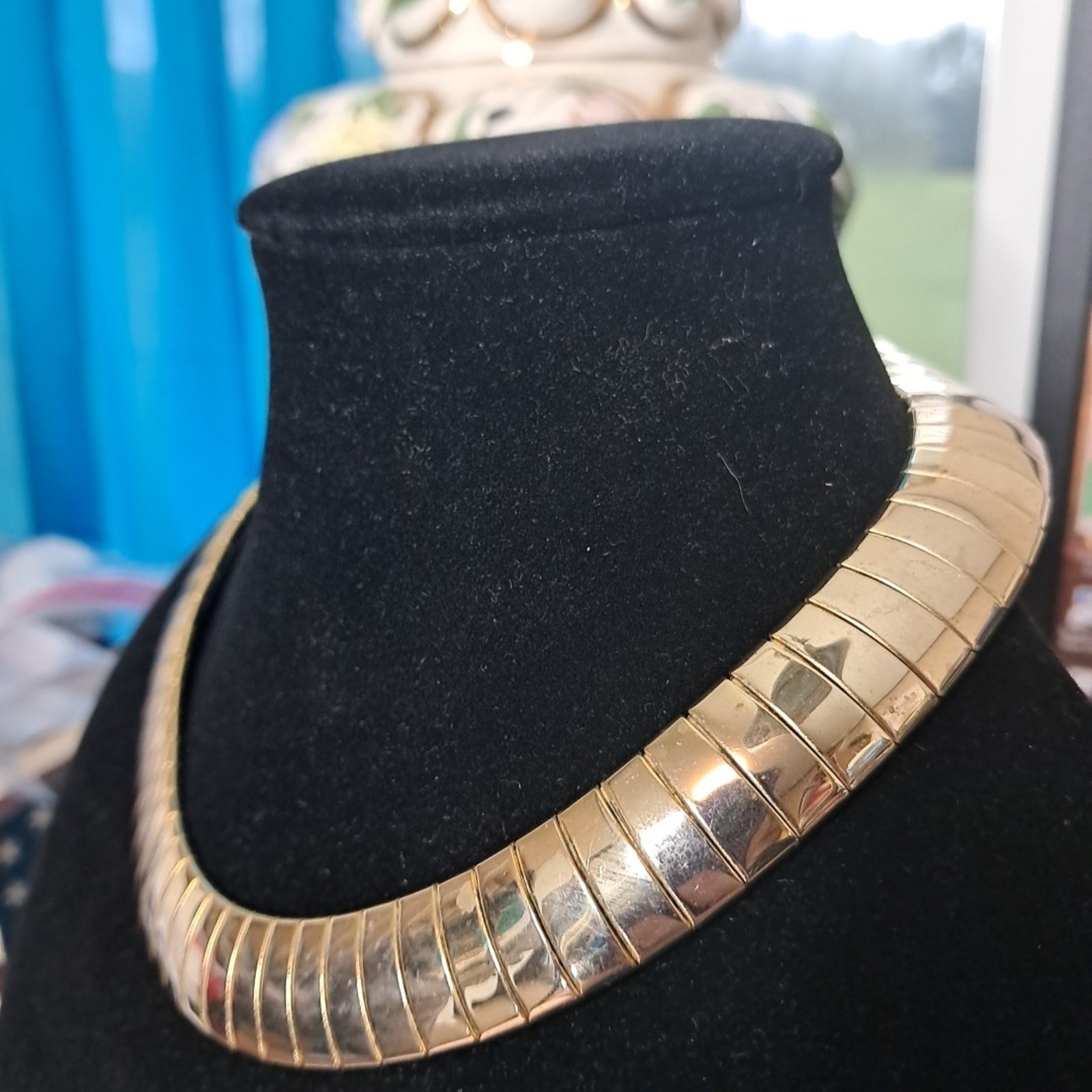 Vintage Cleopatra Style Bar Link Flexible Collar Necklace Choker Gold Tone