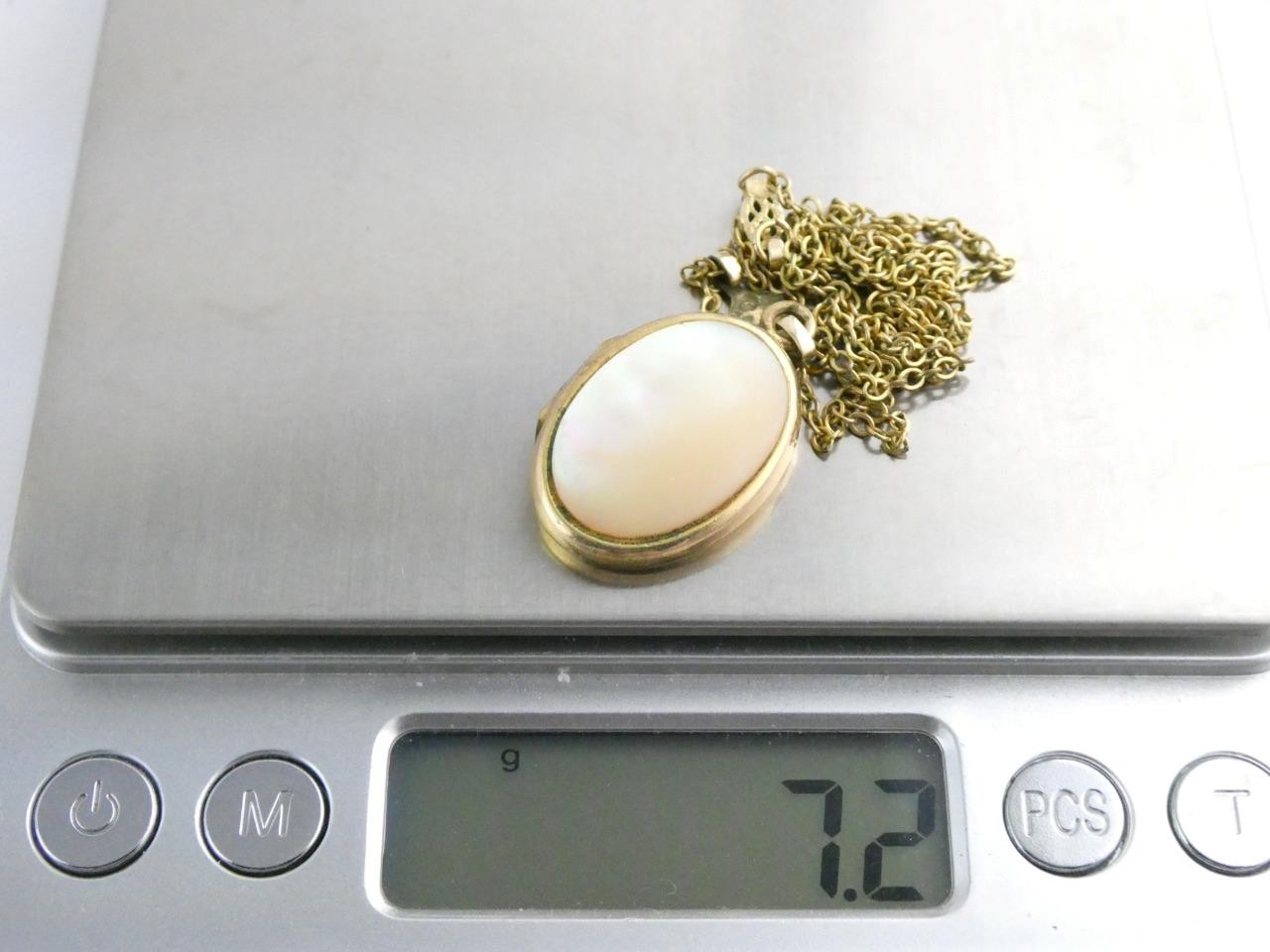 Vintage 1/20th 12k Gold Fill Chain Necklace Mother of Pearl Shell Locket Pendant