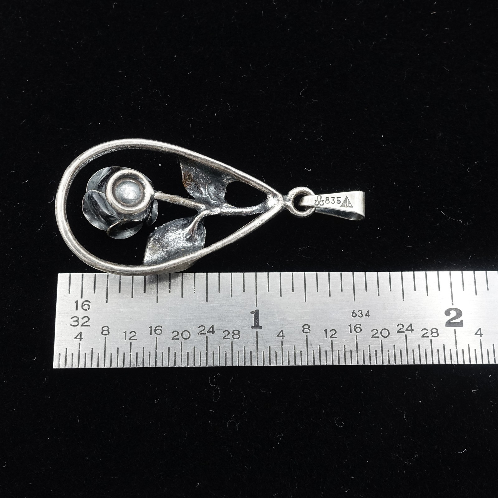 Vintage Signed Teka 825 Silver Rose Flower Pendant Theodor Klotz Germany
