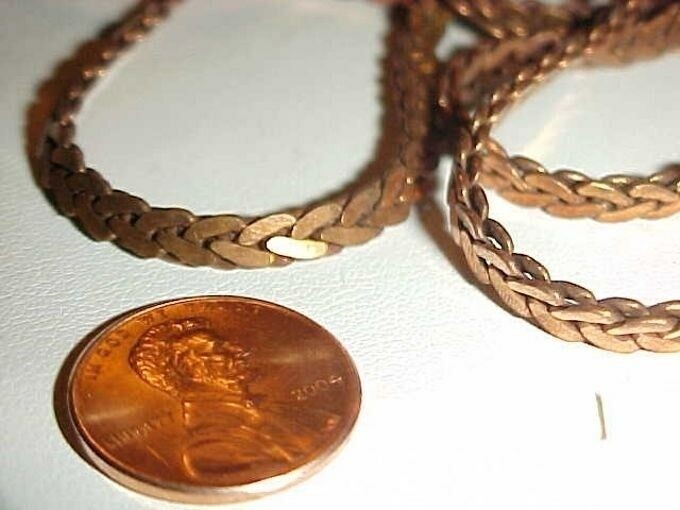 2 VINTAGE ROSE BRASS SERPENTINE CHAIN 4mm. WIDE 7.5 INCH BRACELETS N54