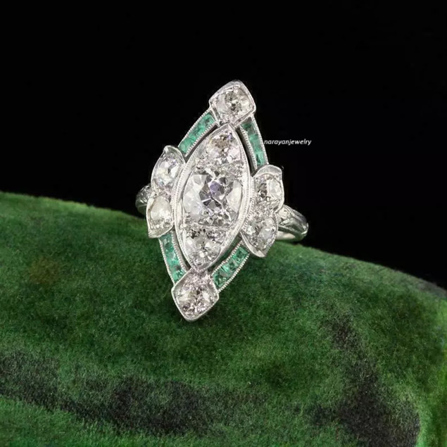 Victorian Marquise 4Ctw CZ Diamond Art Deco Wedding Ring 14K White Gold Plated