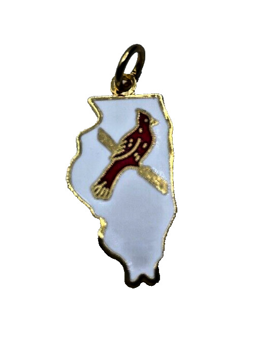 Vintage Illinois State Red Cardinal Charm White Red Gold