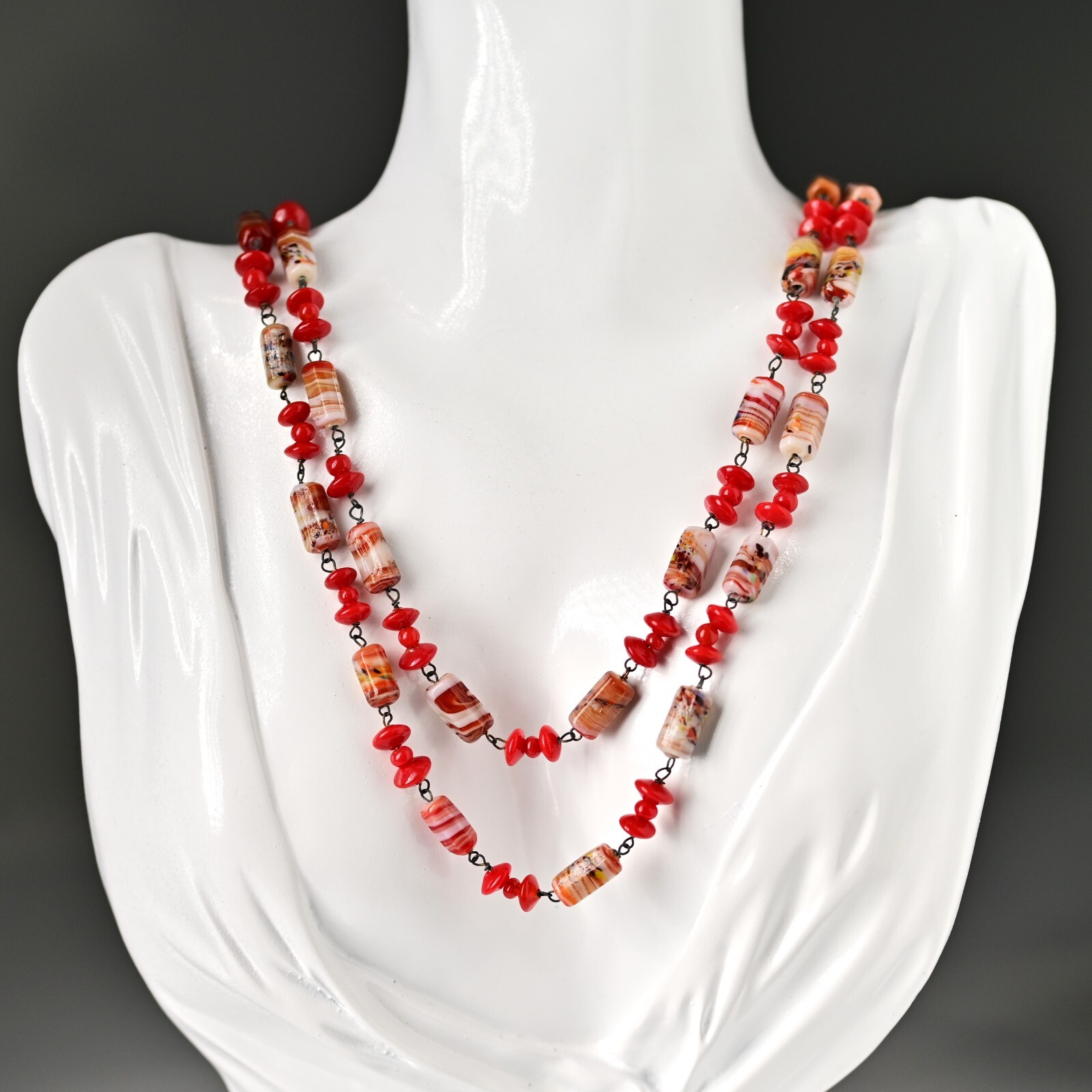 Vintage Original Italian Venetian Silver Murano Art Glass Beaded Estate Necklace