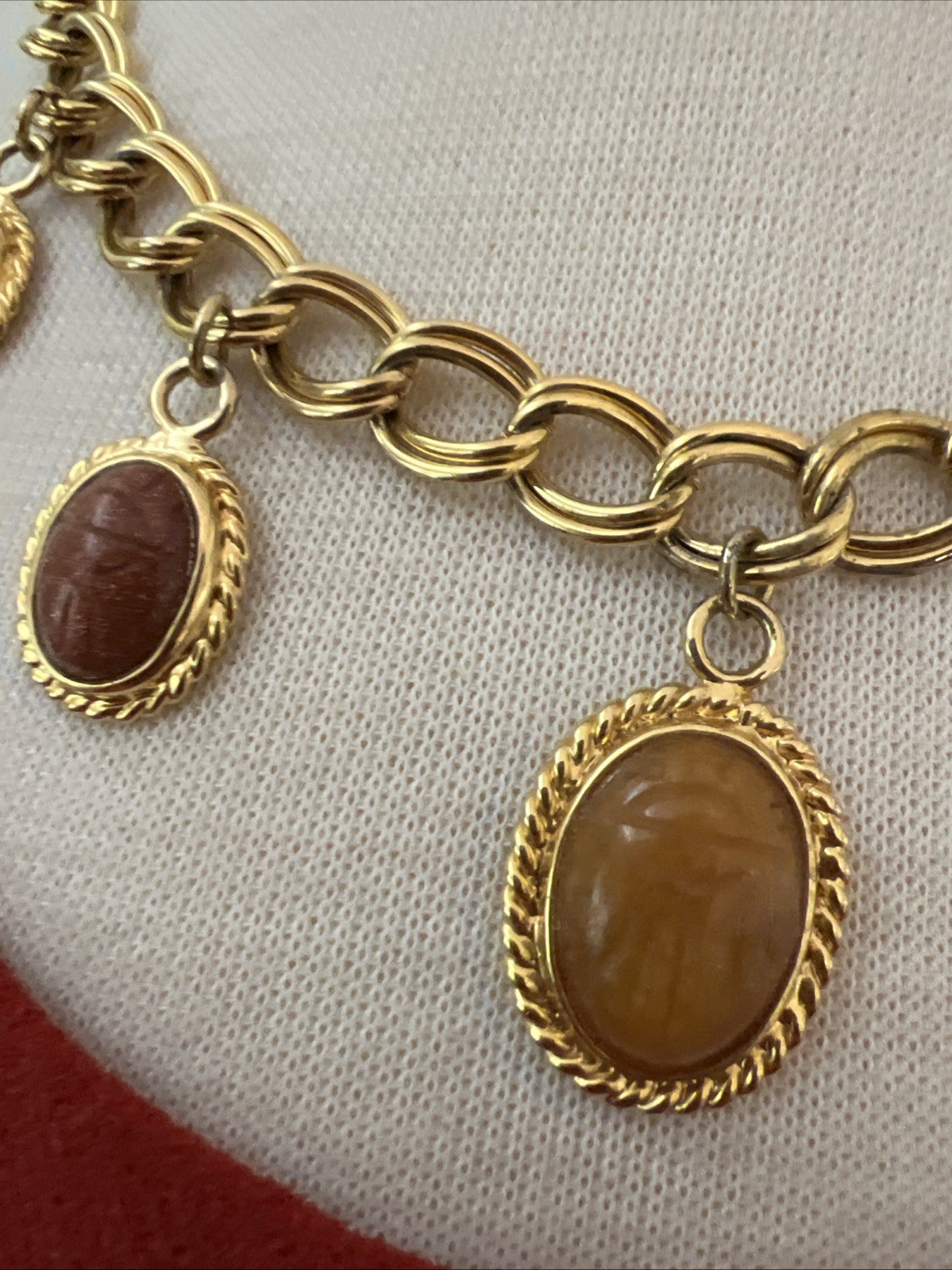 Vintage Gold Tone Multi-Stone Cabochon Charm Chunky Chain 18.5”-22” Necklace