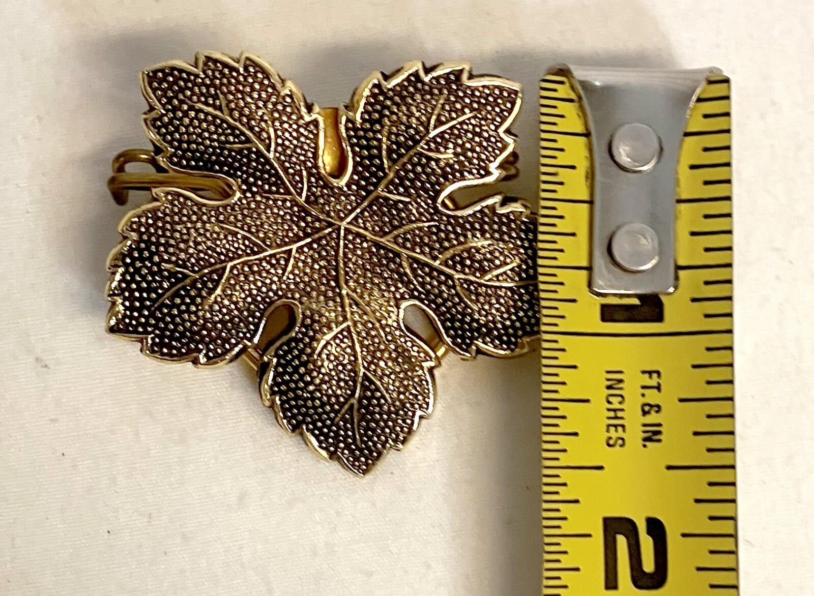 Textured Goldtone Leaf Brooch Scarf Pin Western Germany 2″ x 1.5″ Estate Sale!