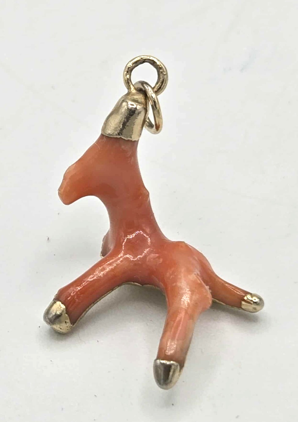 Vintage 1970s Natural Coral Branch Pendant Charm, Deer Shape