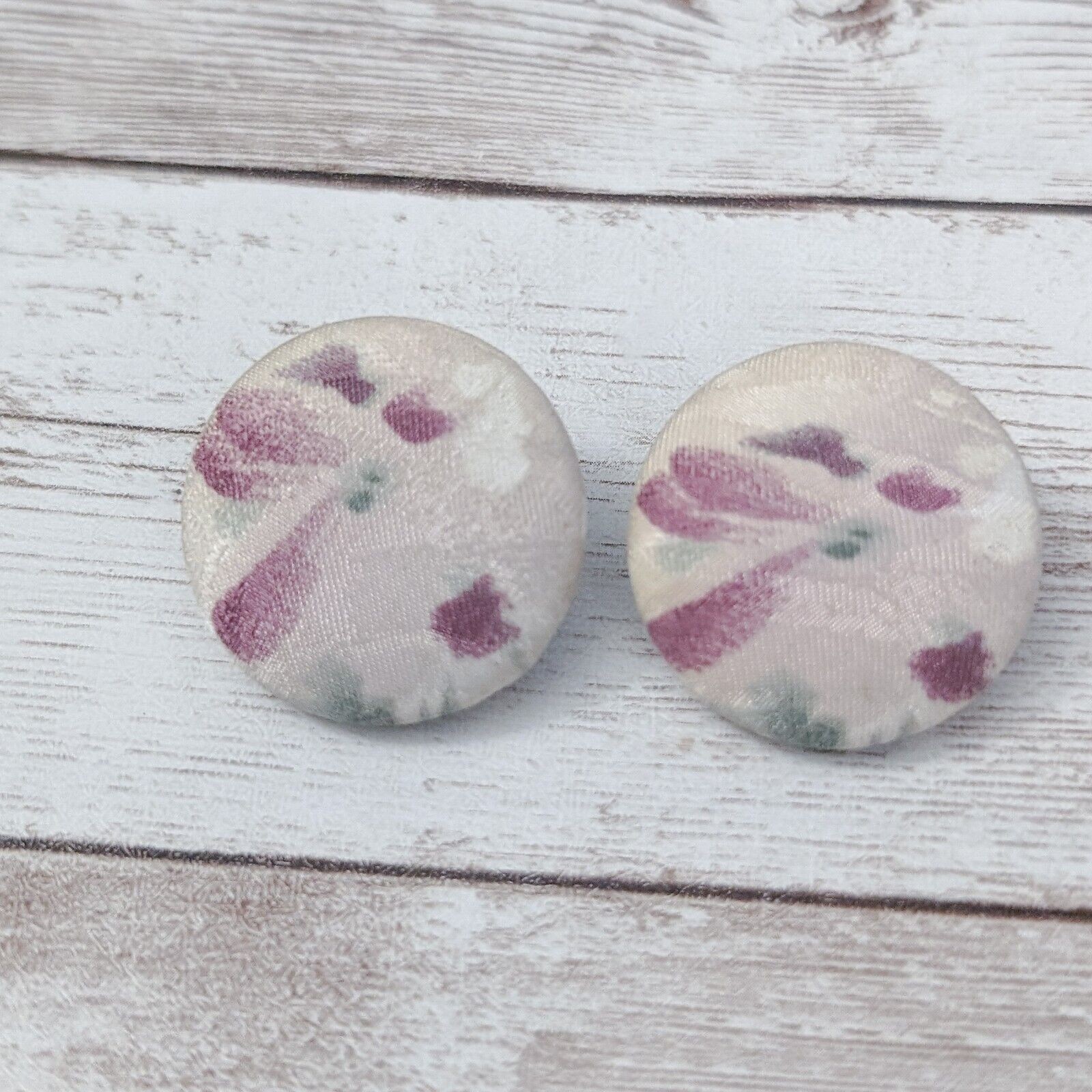 Vintage Clip On Earrings – Fabric Button Style 1 & 1/8″