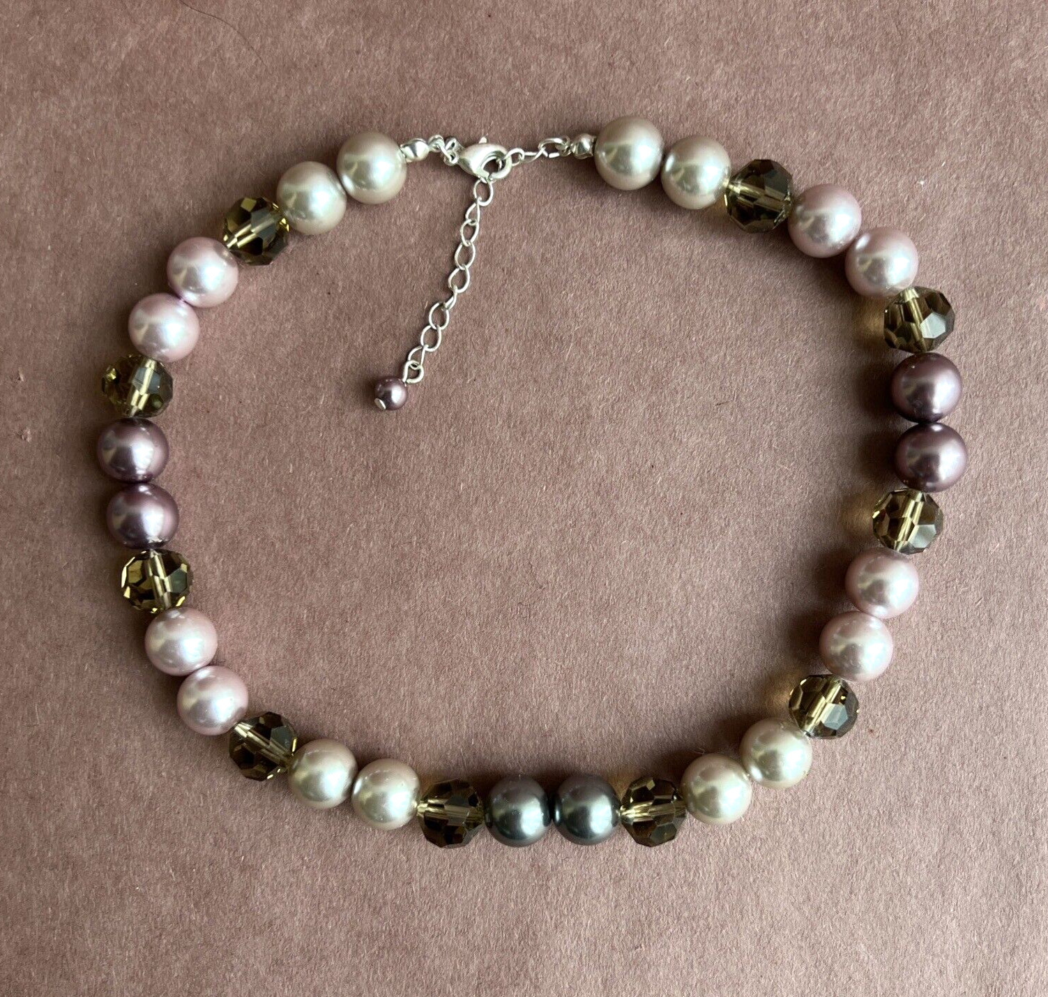 RMN Faux Pearl And Citrine Colored Faceted Crystal Bead Necklace 15″