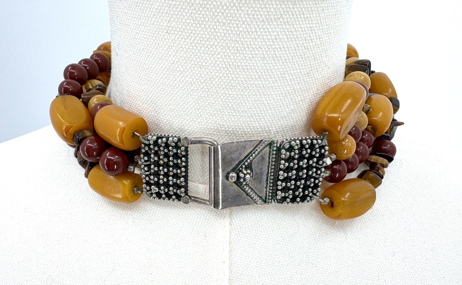Vintage Estate Chunky Yellow Jasper Tiger’s Eye Mookaite Statement Necklace
