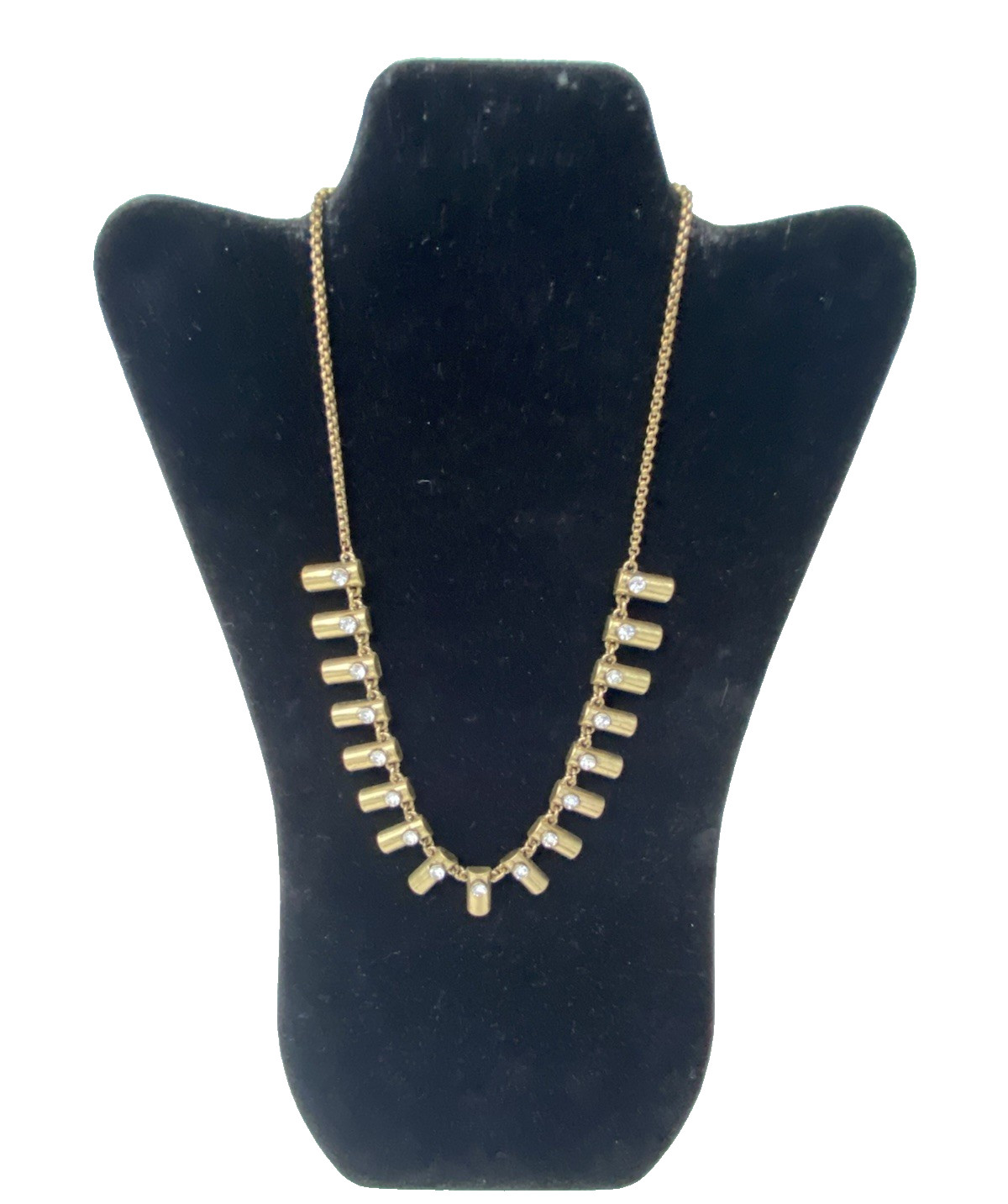 Vtg Necklace Goldtone Round Bezel Set Rhinestones Bar Link Chain 20″ Tribal Adj