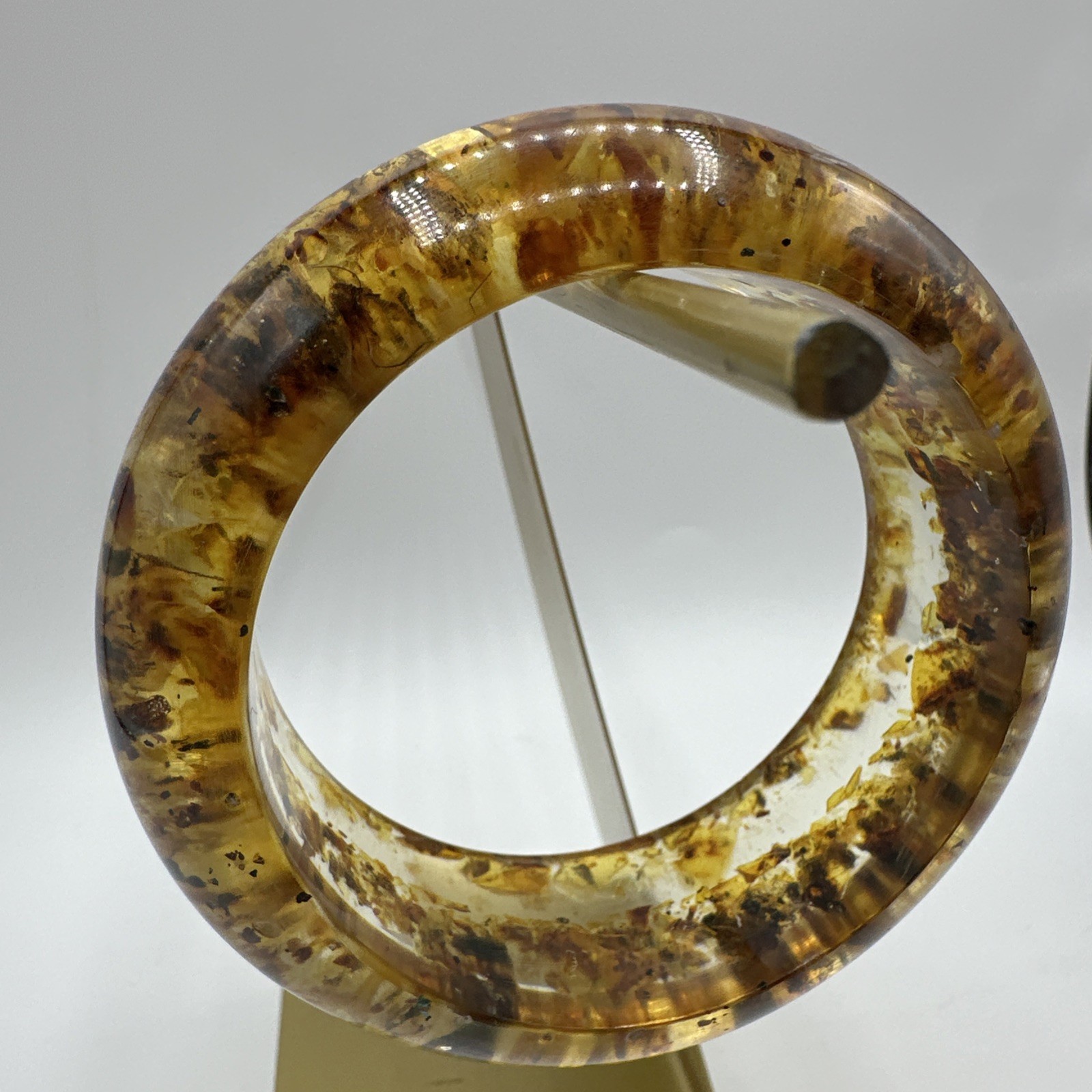 ‘70 Vtg Lucite Embedded Amber Cuff Bracelet. Fair condition. See pics.