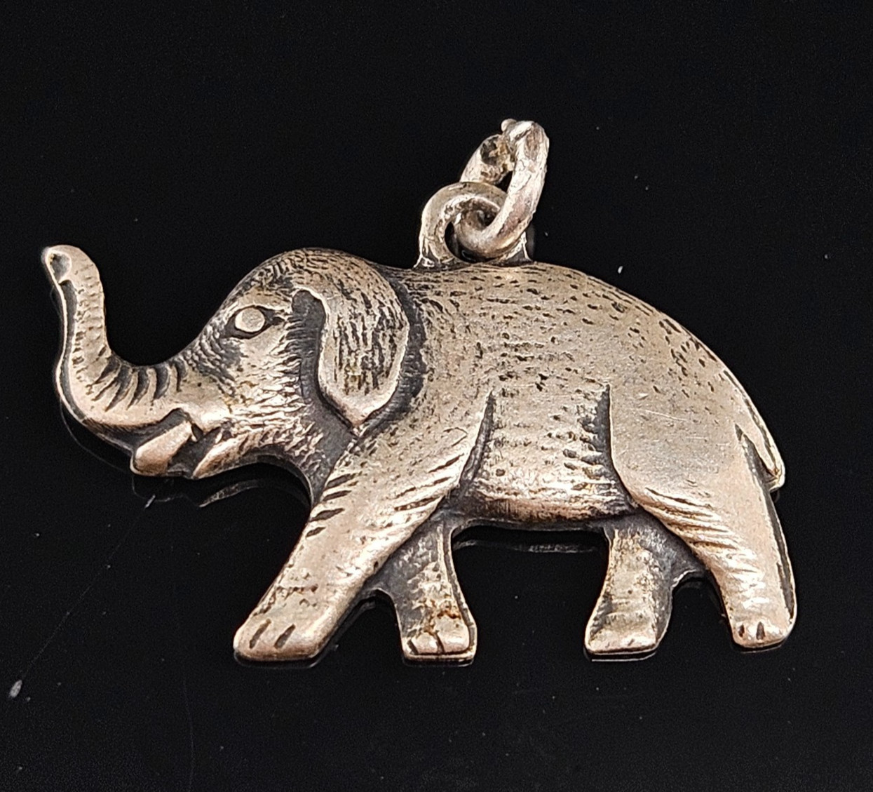 Sterling Silver TRUNKS UP LUCKY ELEPHANT Charm Pendant Luck Vintage