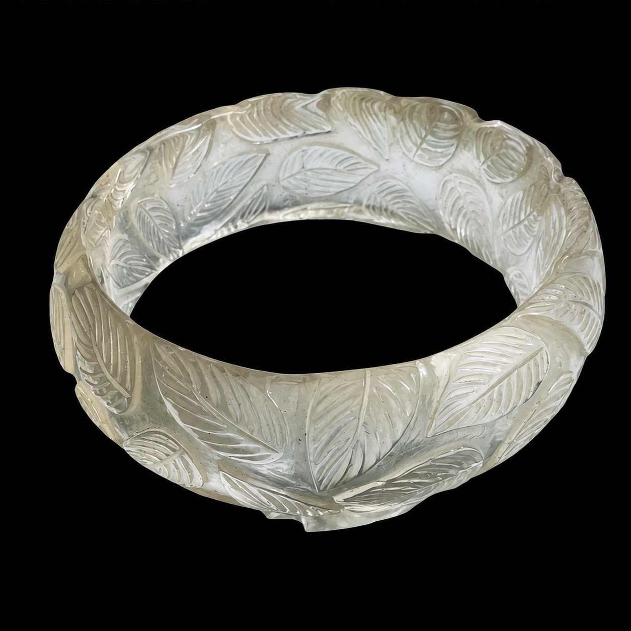 Vintage Clear Translucent Carved Floral Leaf Lucite Bangle Bracelet