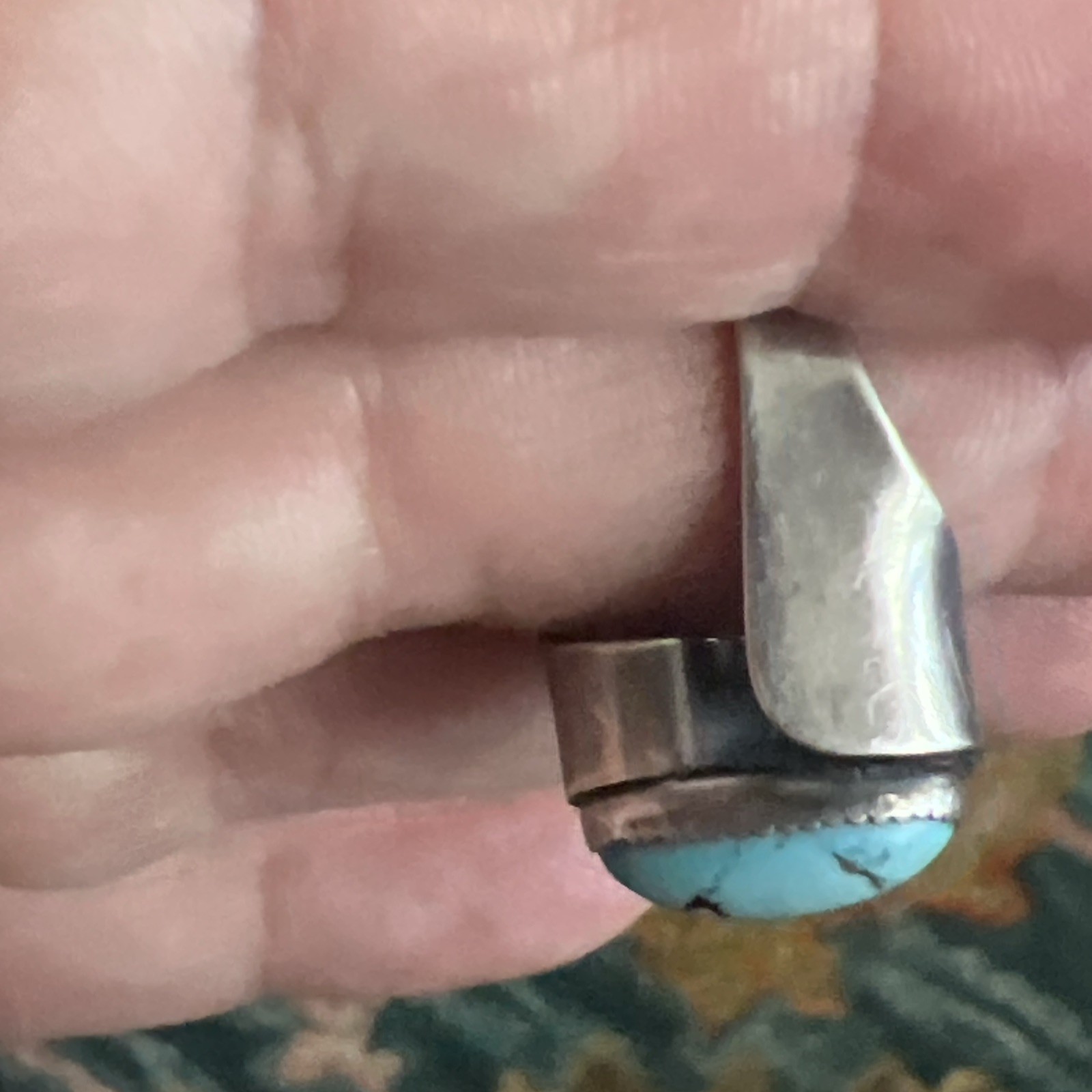 VTG Beau Sterling Silver Turquoise Ring Oval Stone Modernist Ring Sz 7.75