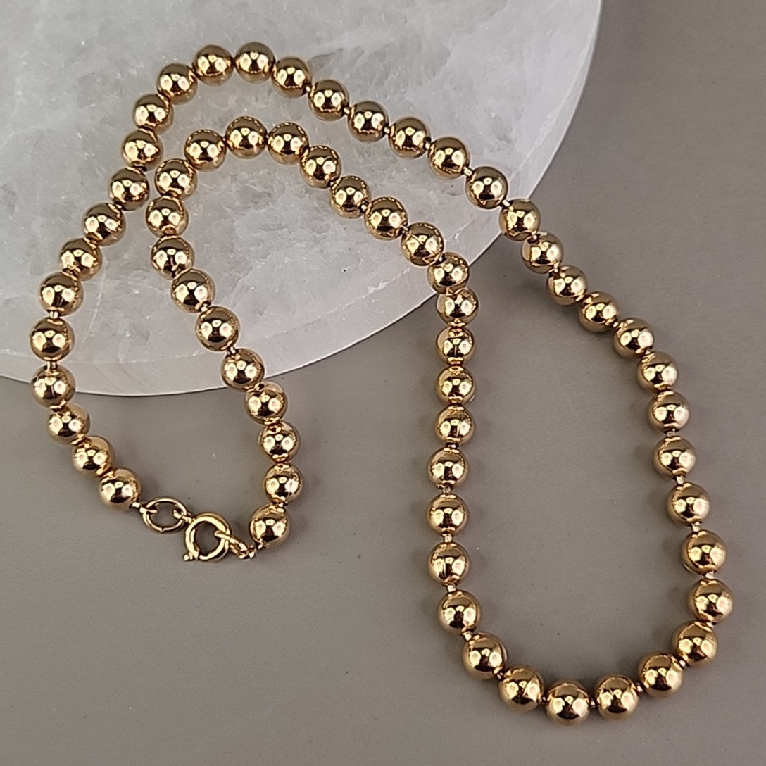 Vintage Beaded Ball Necklace 6mm Gold Tone Chain 18″