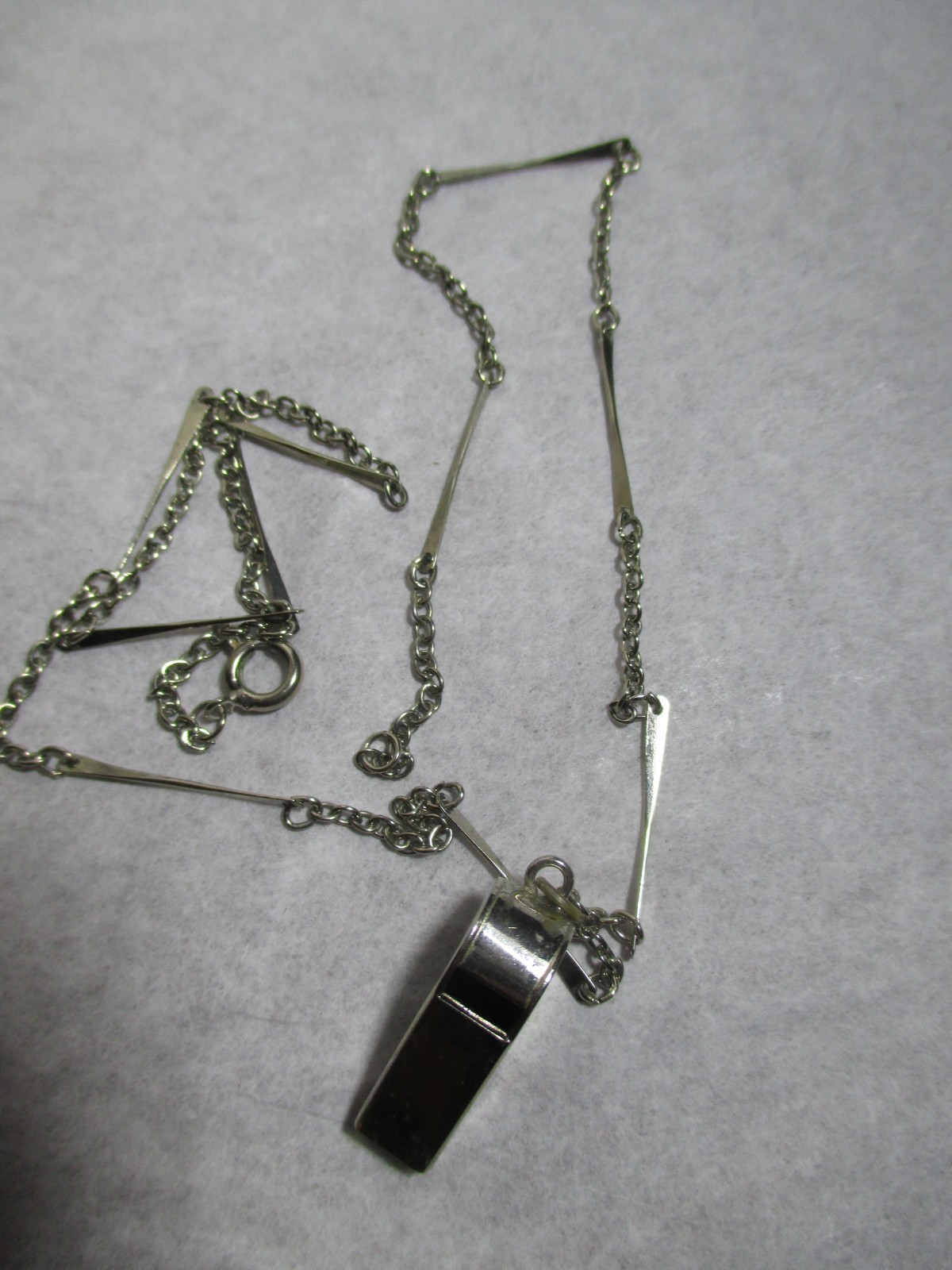 Vintage Hong Kong Silver Metal Mini Whistle Pendant Fancy Link Chain Necklace
