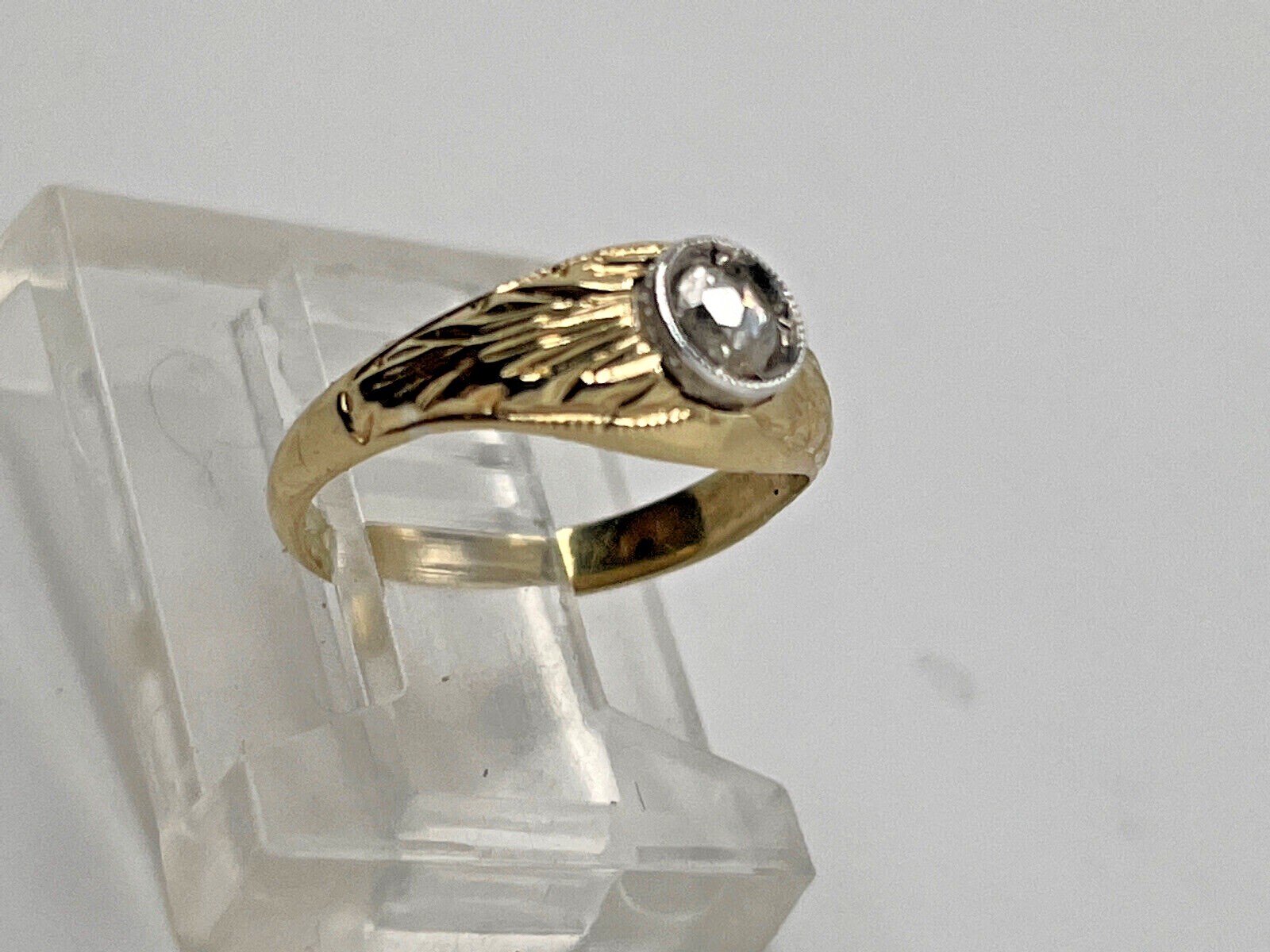 Vintage 14k Yellow Gold .06 Ct Rose Cut Diamond Baby Ring Size 1/2 – 1.4 Grams