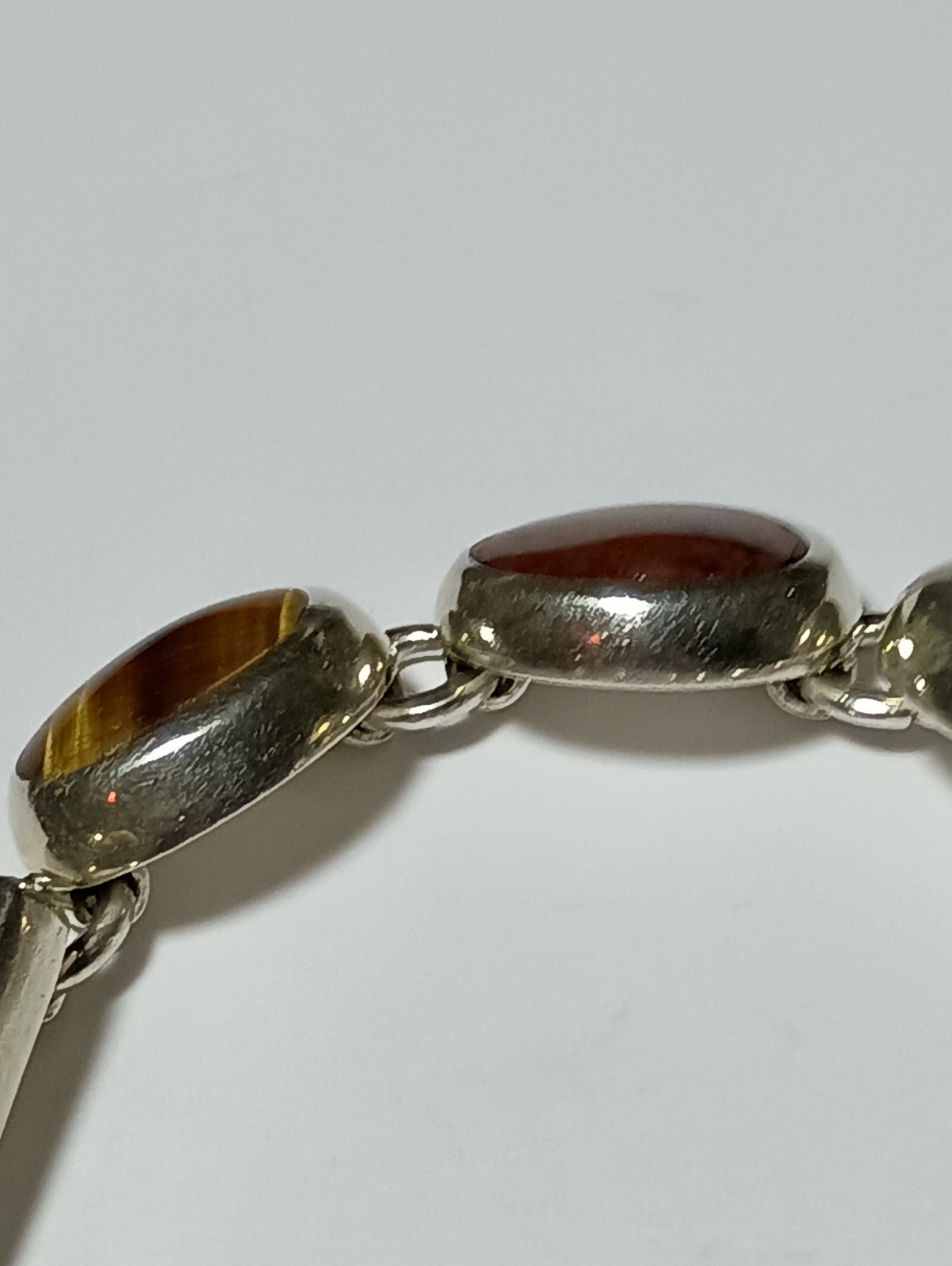 925 Sterling Silver MWS Mexico Vintage Multi Natural Gemstone Cabochon Bracelet!