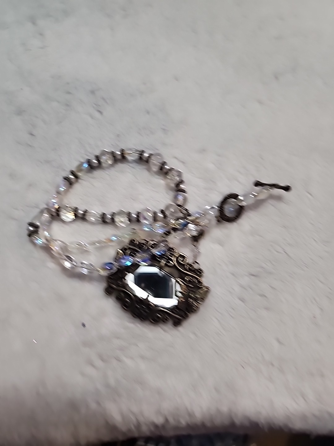 Fairycore Beaded Necklace w/ Mirror Pendant Bronze Color Plastic Beads