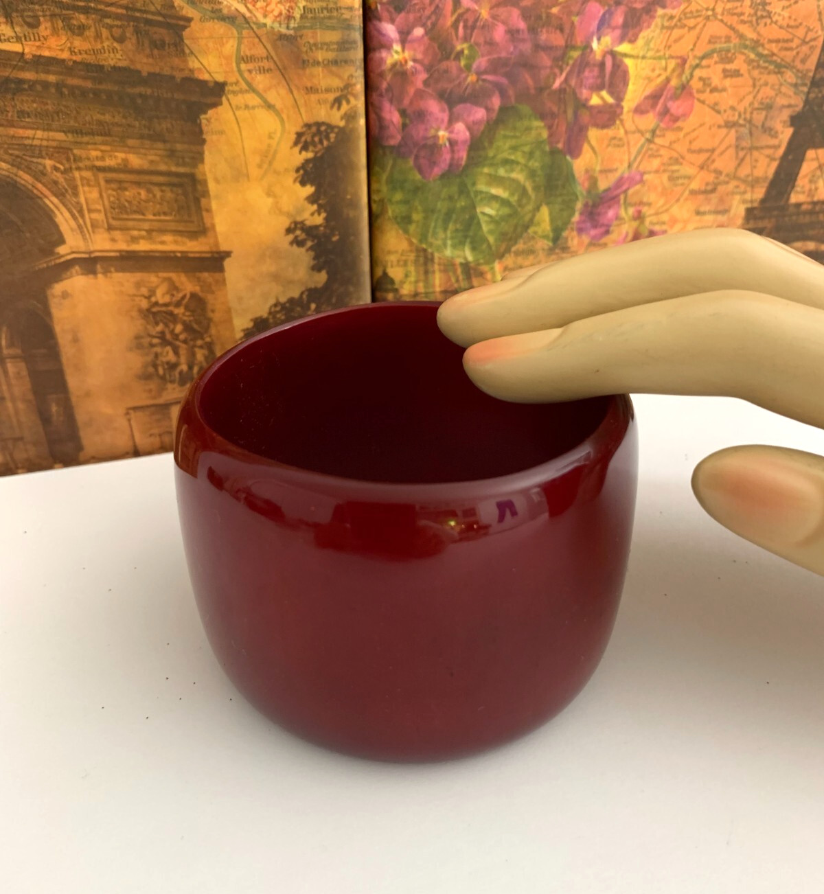 Marion Godard Paris Lucite Bangle Bracelet Burgundy Polished Finish Chunky Wide