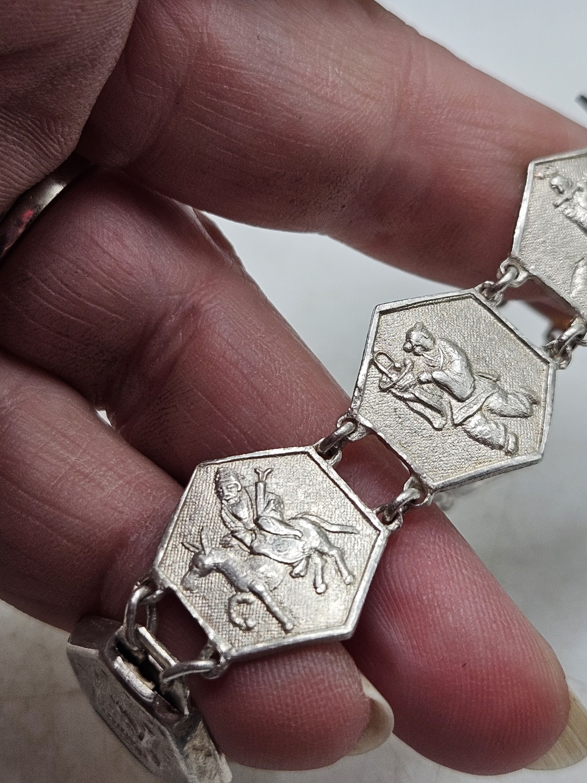 Vintage China Export Sterling Silver Panel Bracelet. Signed China, Sterling,