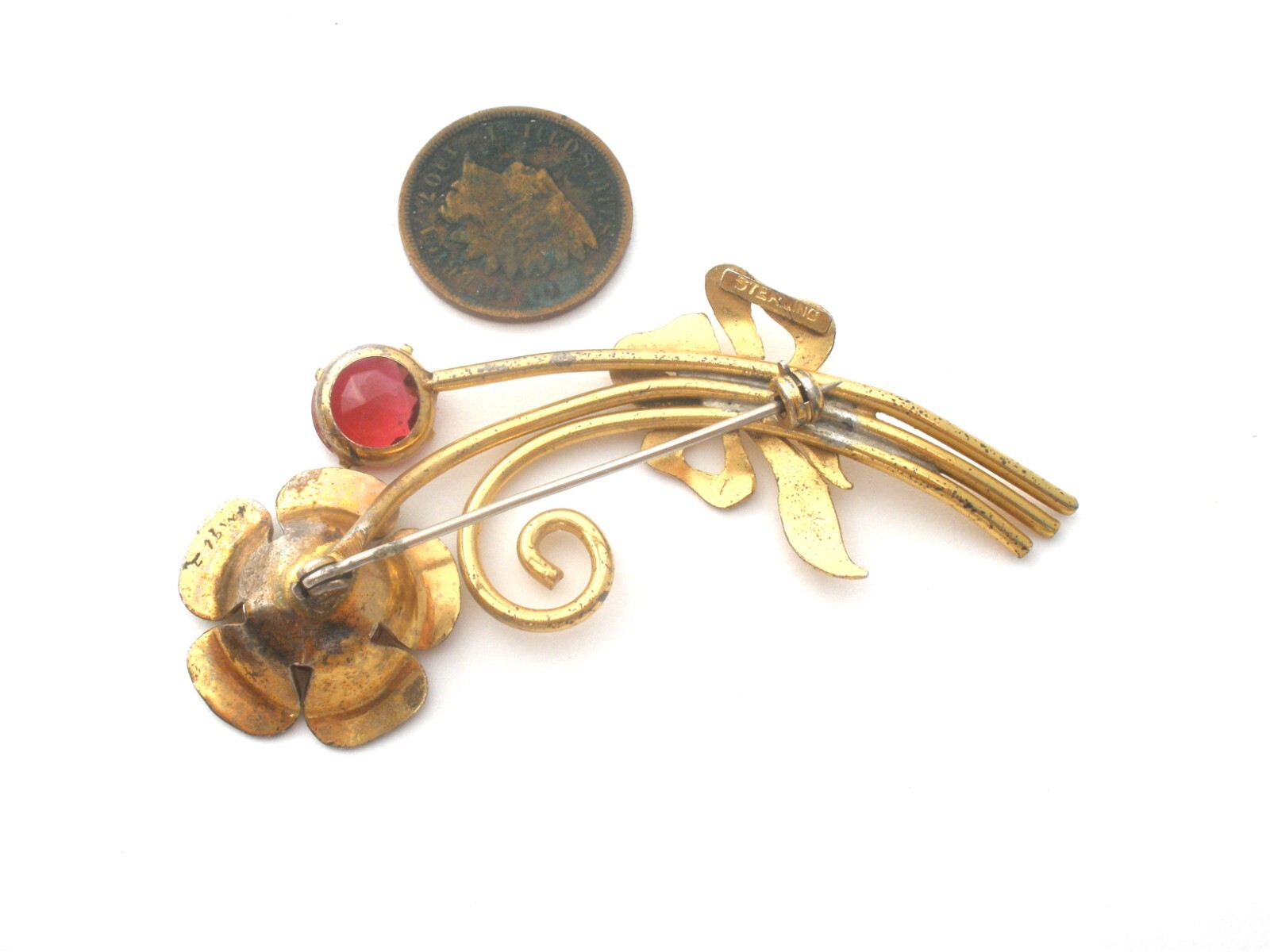 Sterling Silver Brooches Lot of 3 Flower Leaf Art Beau Rhinestone Vintage Pins