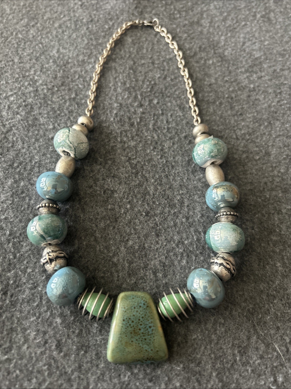 Vintage Glazed Stone Art Deco Bead Necklace