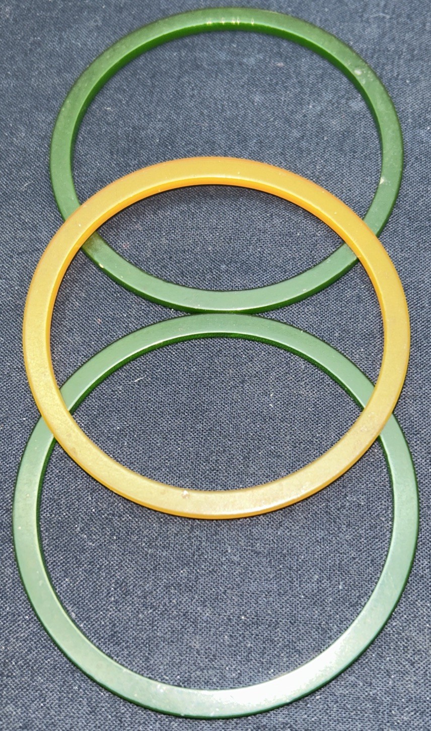 5 Vtg Tested Bakelite Thin Stackable Bangles Green, Orange Marbled Mid Century