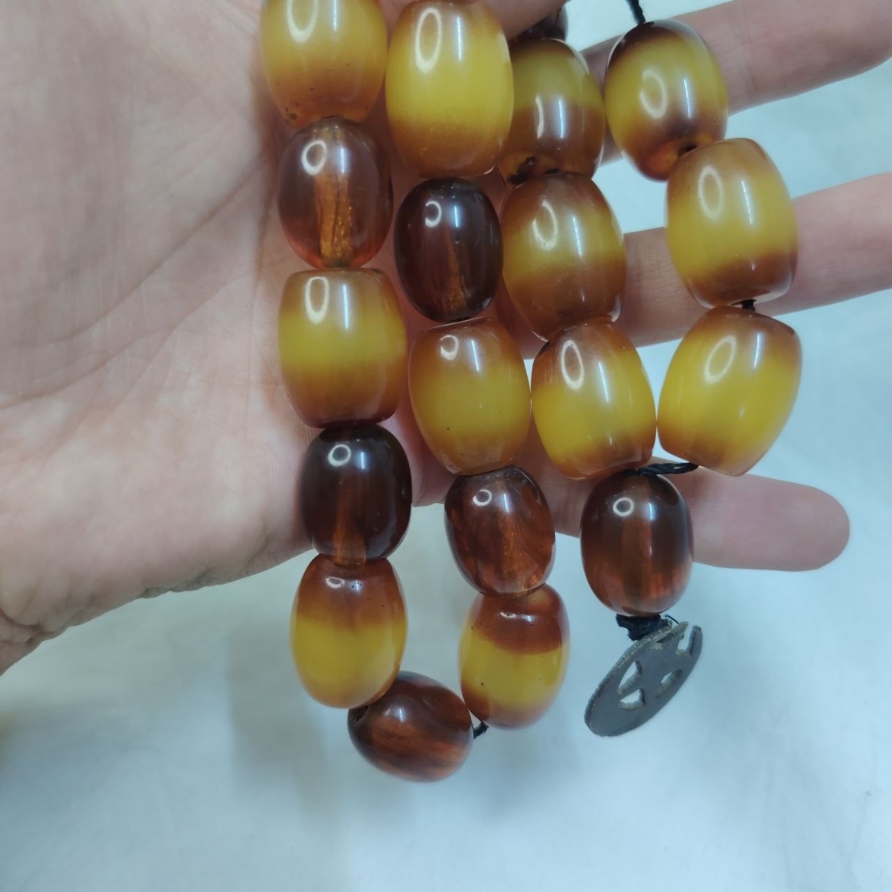 Vintage Style Amber Color Beaded Necklace Large Barrel Beads 128g Estate Jewelry