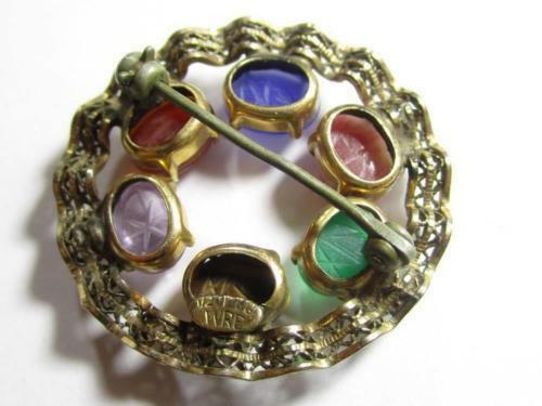 Egyptian Revival Gemstone Scarab Beetle Signed WRE 1/20 12K Gold Filled Pin