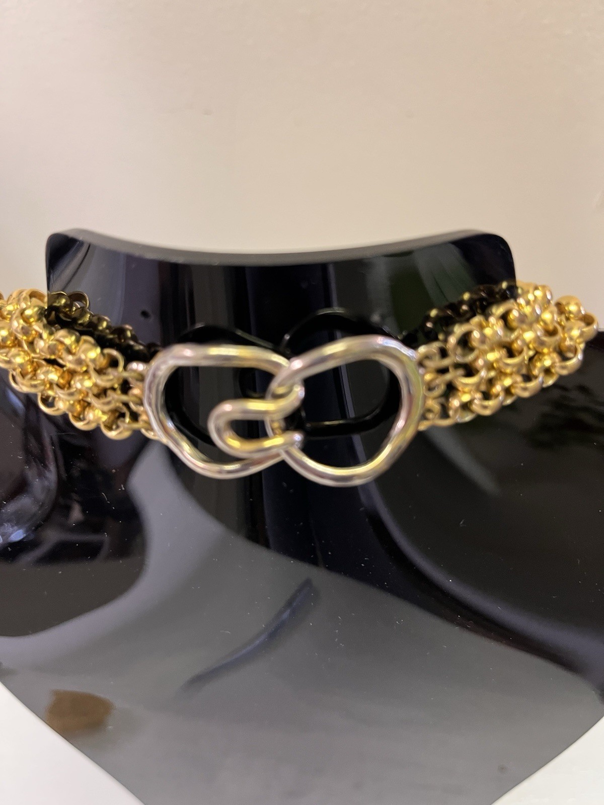 Vintage Channel Like Black And Goldtone Beaded Necklace With Easy To Use Clasp