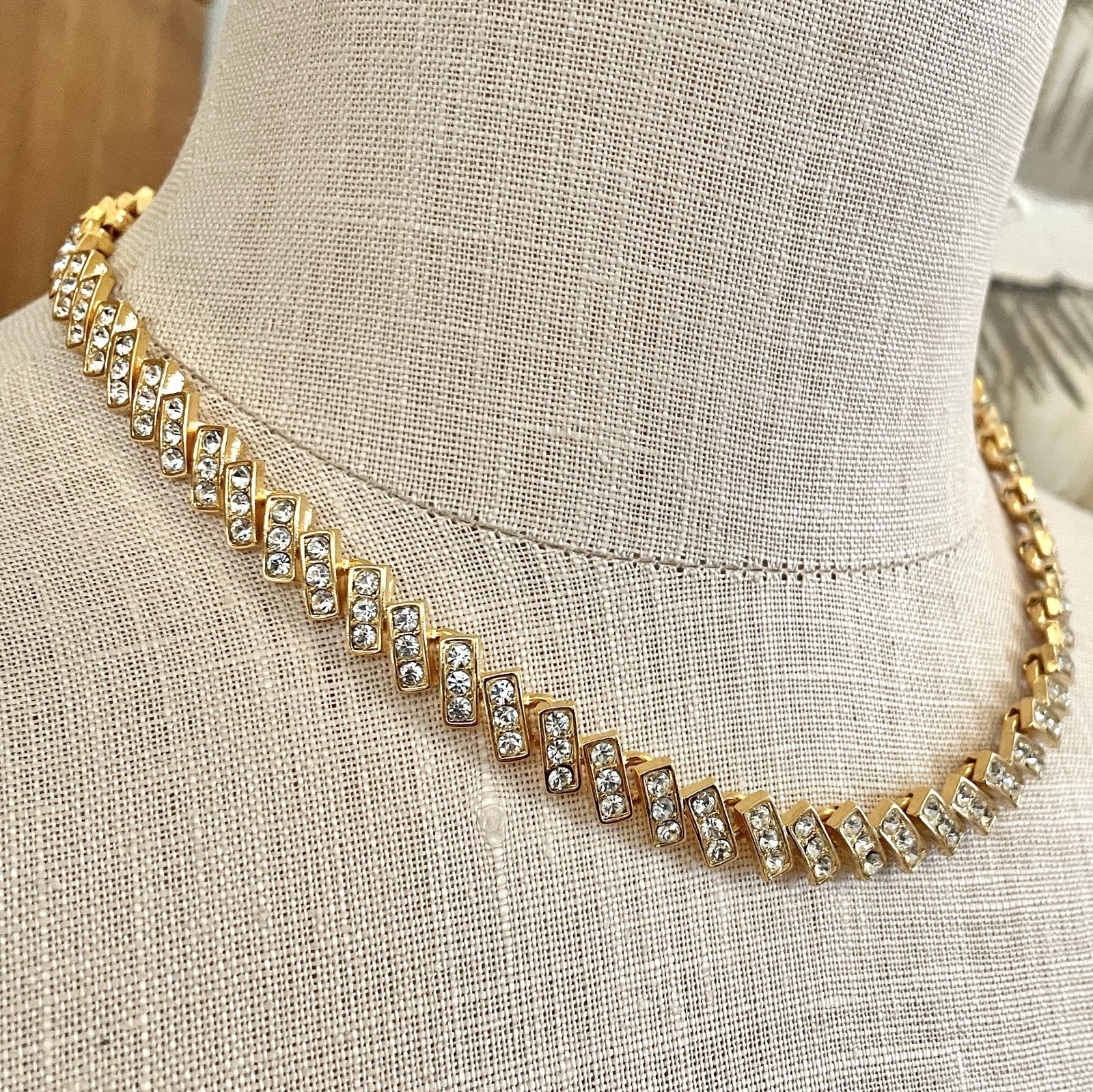 Vintage NWT UNUSED Napier Gold Diamante Crystal Rhinestone Choker Link Necklace
