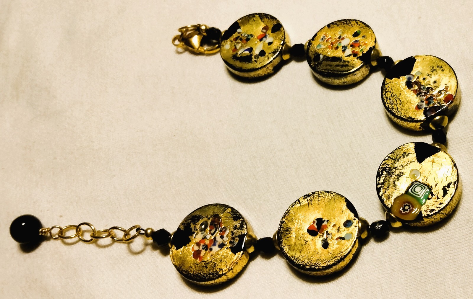 Vintage Venetian Fancy Glass Beads ala Gustav Klimt Beaded Necklace Demi Parure