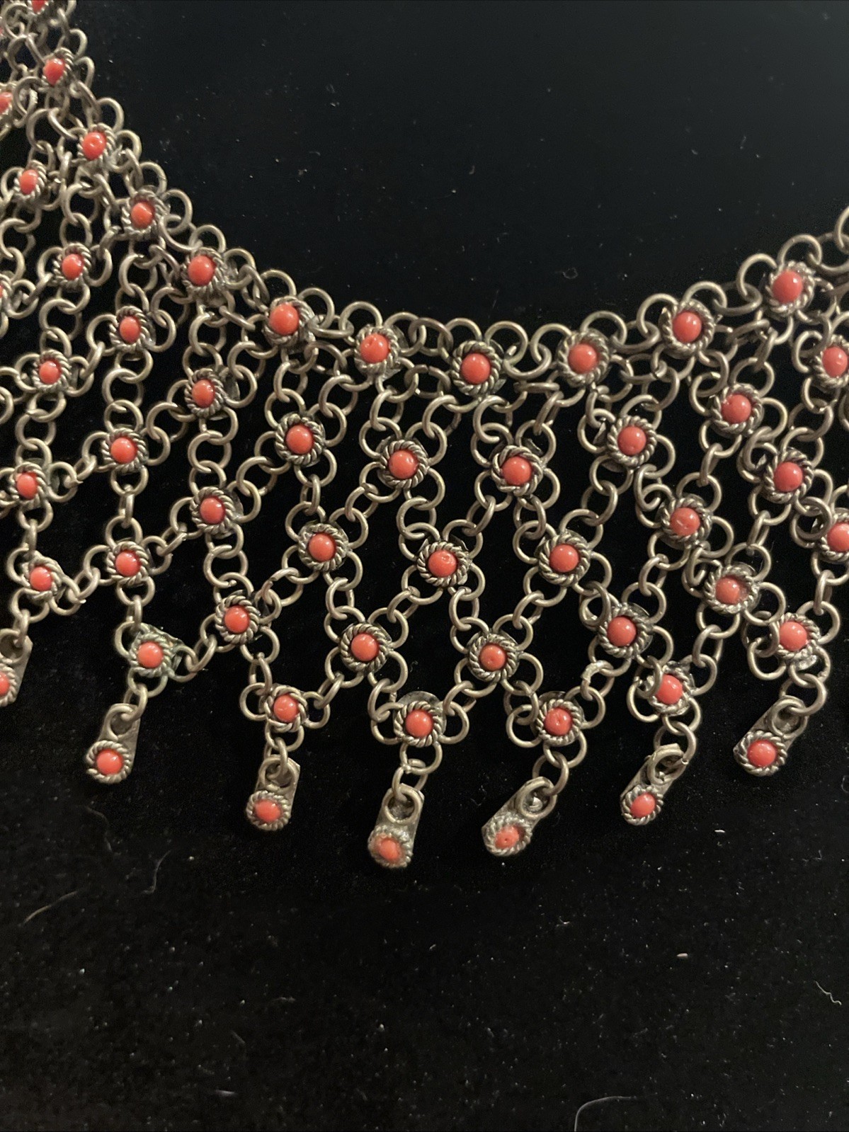 Vintage Chain Link Beaded Collar Necklace 16” With Clasp