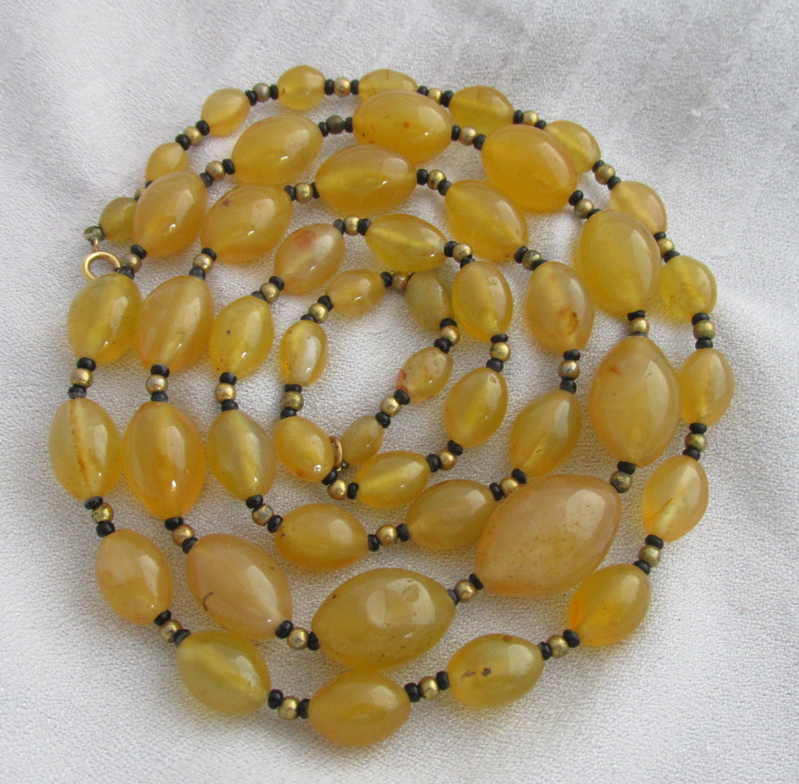 Antique Rare Extra Long Amber Glass Oval Elongated Graduated Beaded Necklace