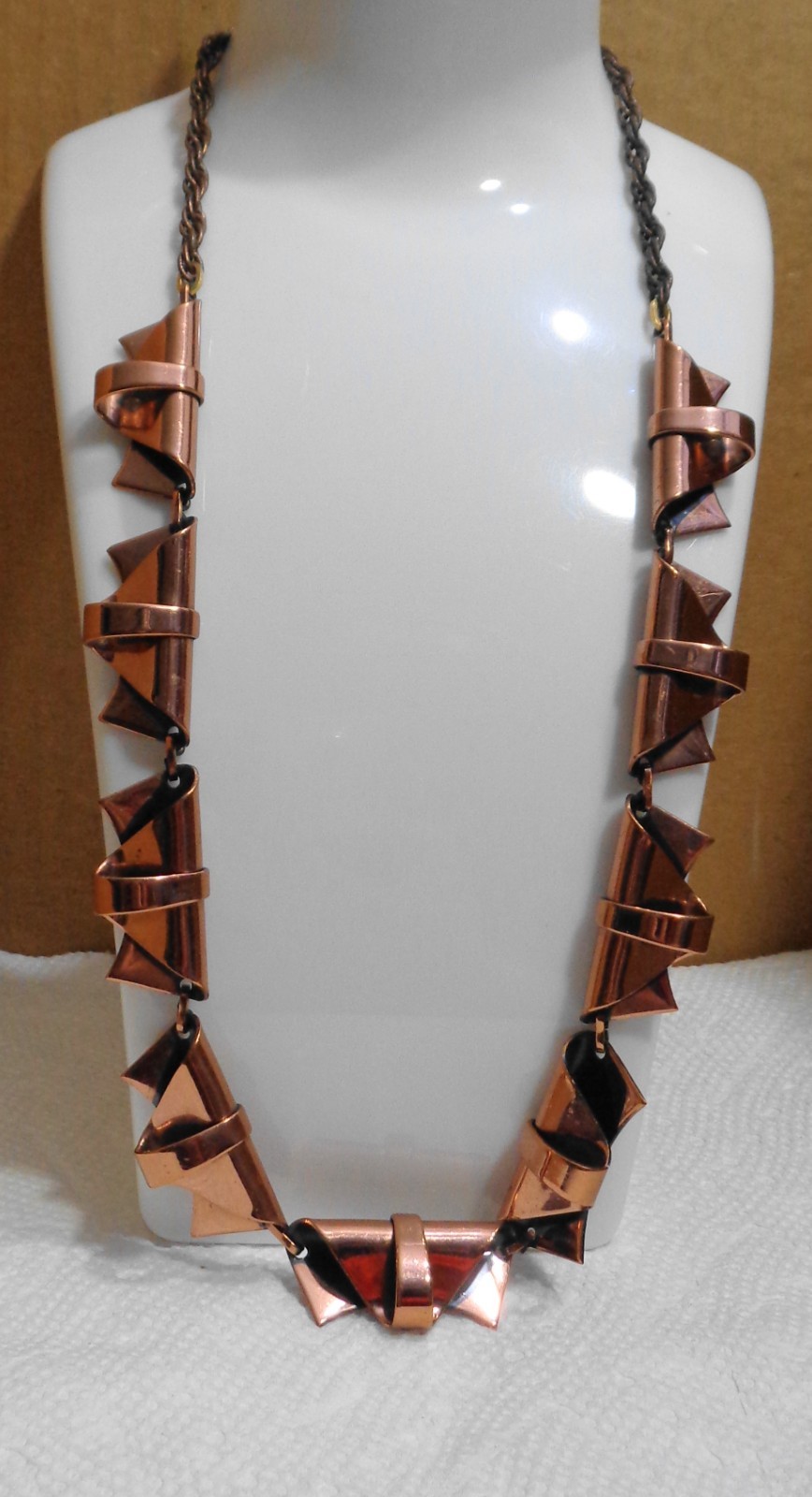 21 inch (adj) Vintage Solid Copper Renoir Folded Triangle Necklace 5/8″ 63.8 gm