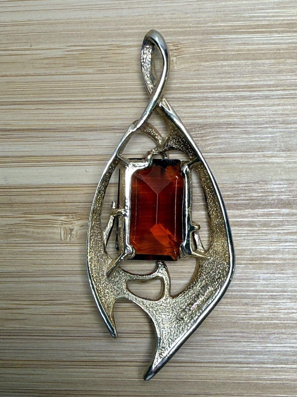Vintage Sarah Coventry 1963 Molten Flame Topaz Line Statement Pendant Gold Tone