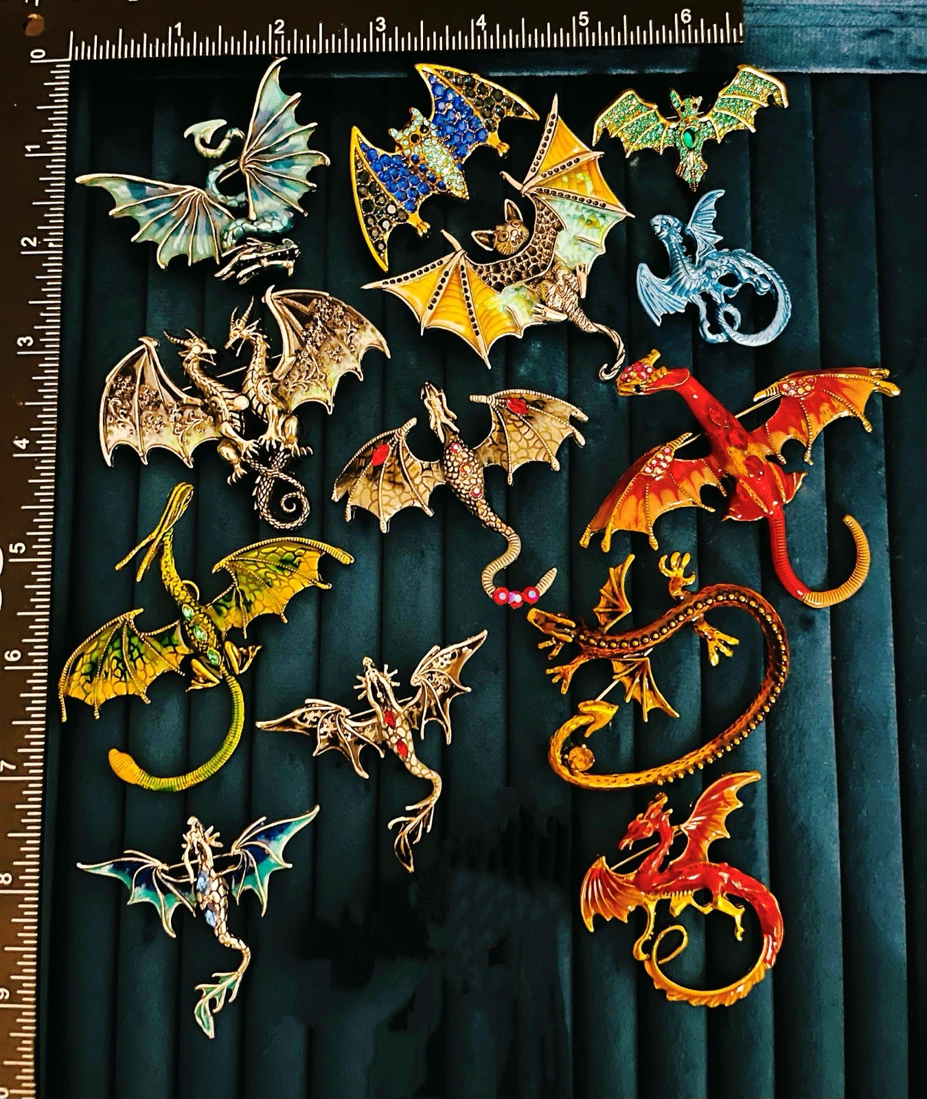 Lot 11 Dragon Bat Brooches Pins Enamel Rhinestone Fantasy Gargoyle Creature