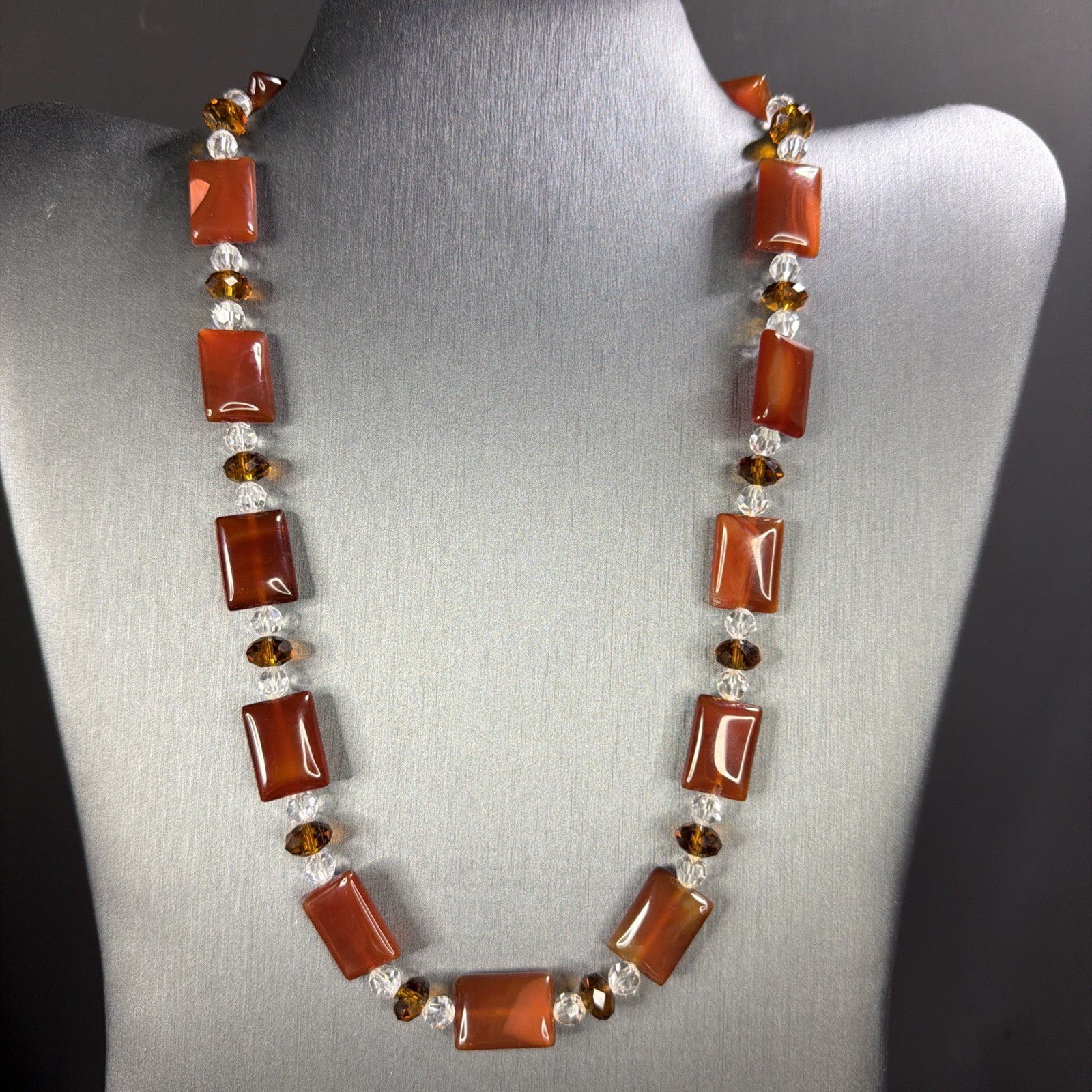 Carnelian Agate Beads w/ Clear, & Amber-Colored Spacers VTG Jewelry Set