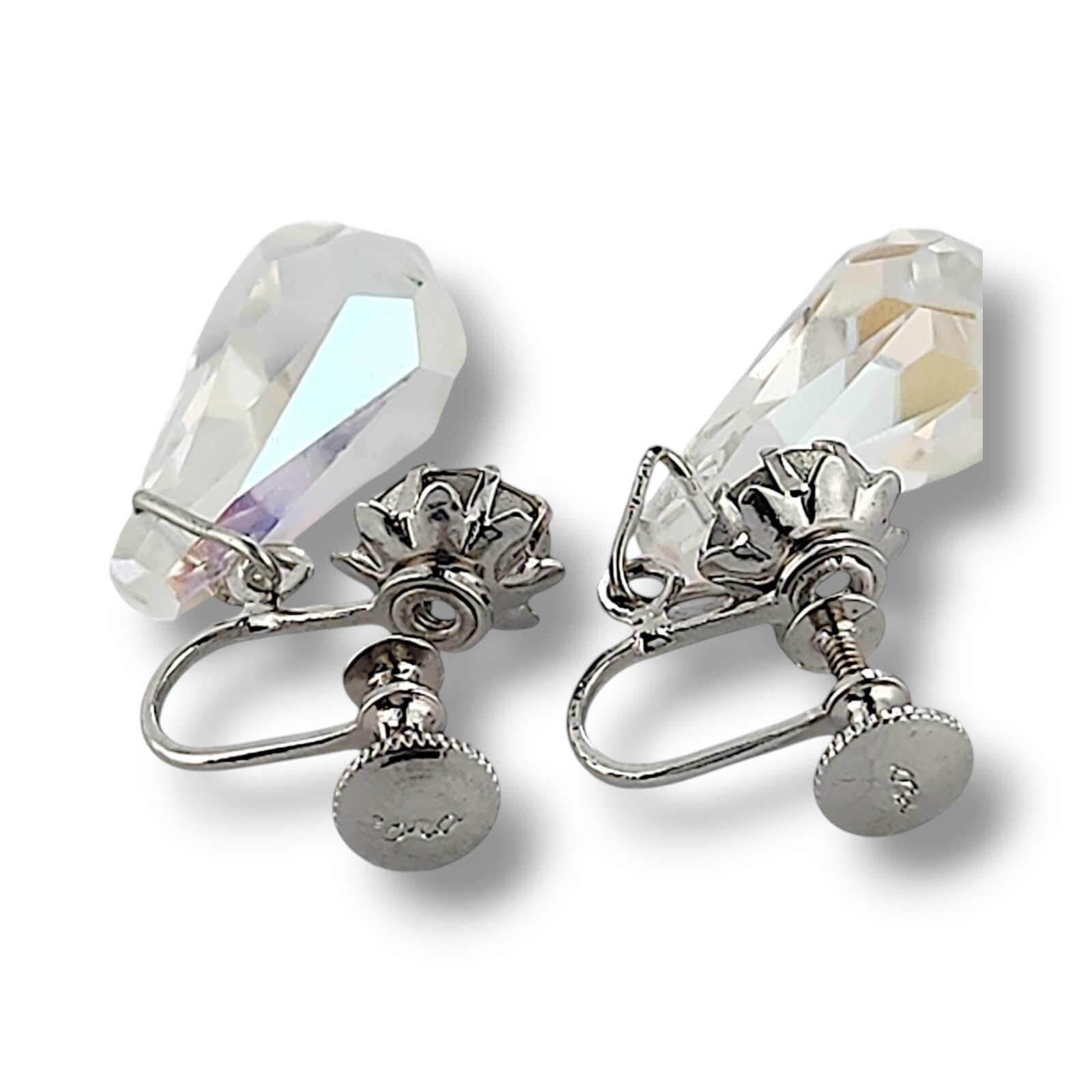 Vintage Aurora Borealis Crystal Rhinestone Dangle Drop Screw Back Earrings