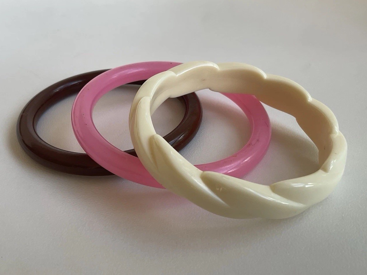 Vintage Bangles LOT 3 bracelet Neapolitan ice cream colors Pink cream chocolate