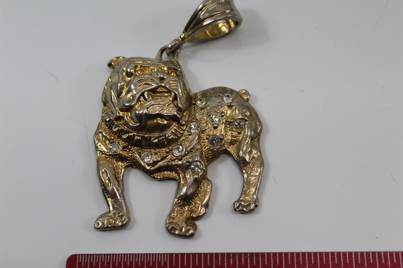 Bulldog Pendant Collectible Gold-tone Alloy With Clear Stones Vintage