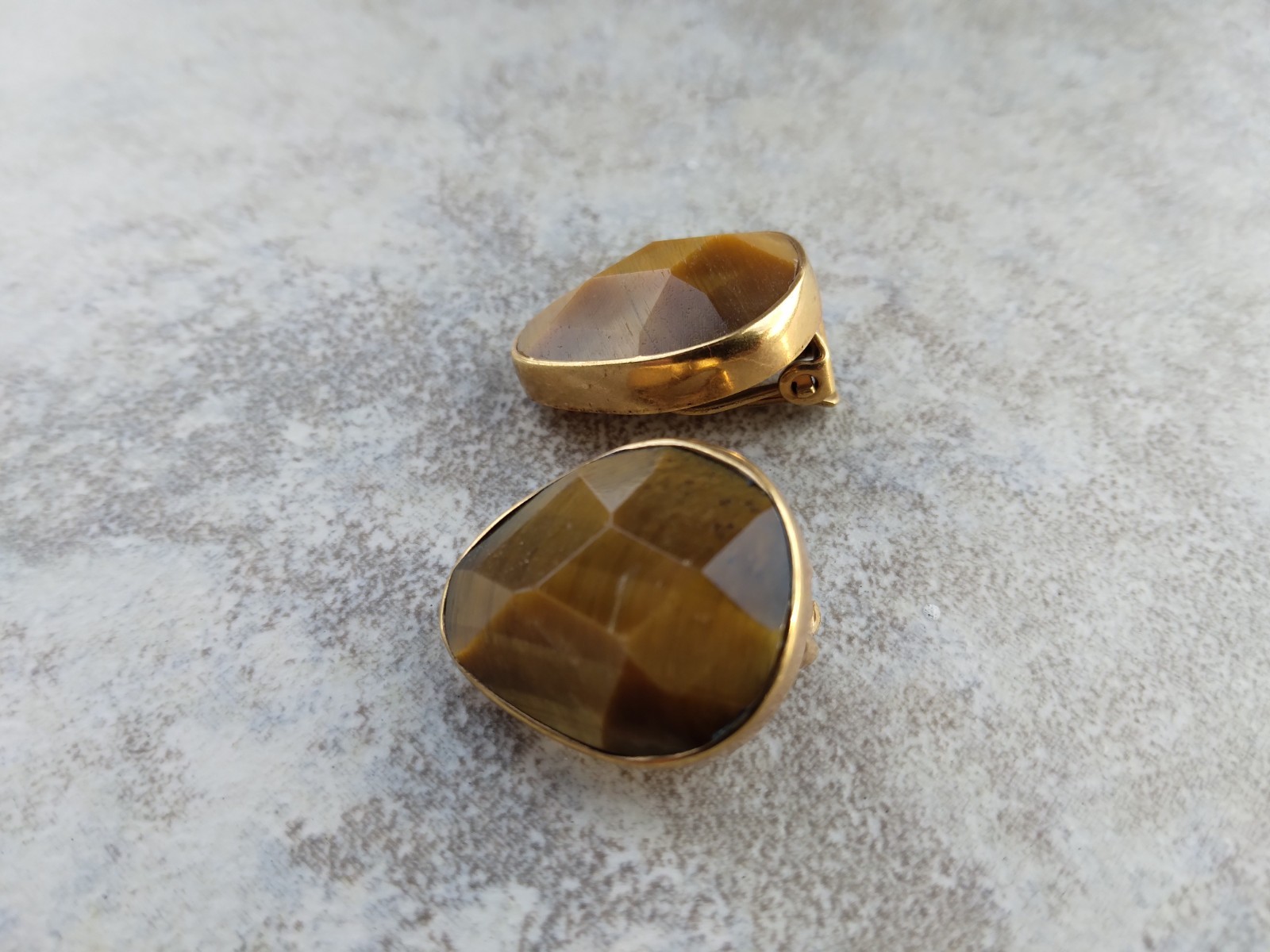 Vintage Faceted Tigers Eye Clip on earrings 14K Gold Filled Gift For Her Mom Gi