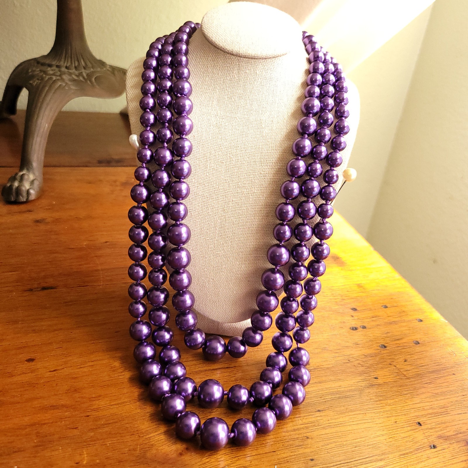 Multi-Strand Purple Glass Bead Hand Knotted Necklace