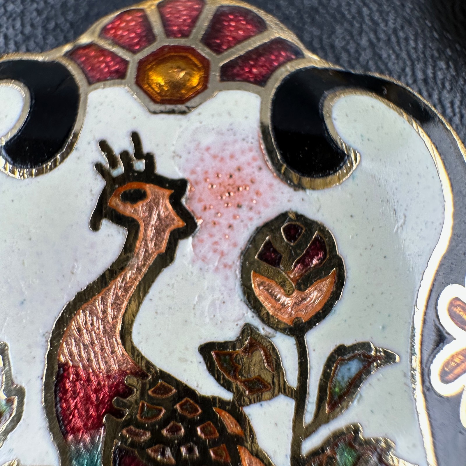 Vintage Cloisonne Enamel Pendant Lot LG Heavy Medallions Puffy Peacock WWII 71st