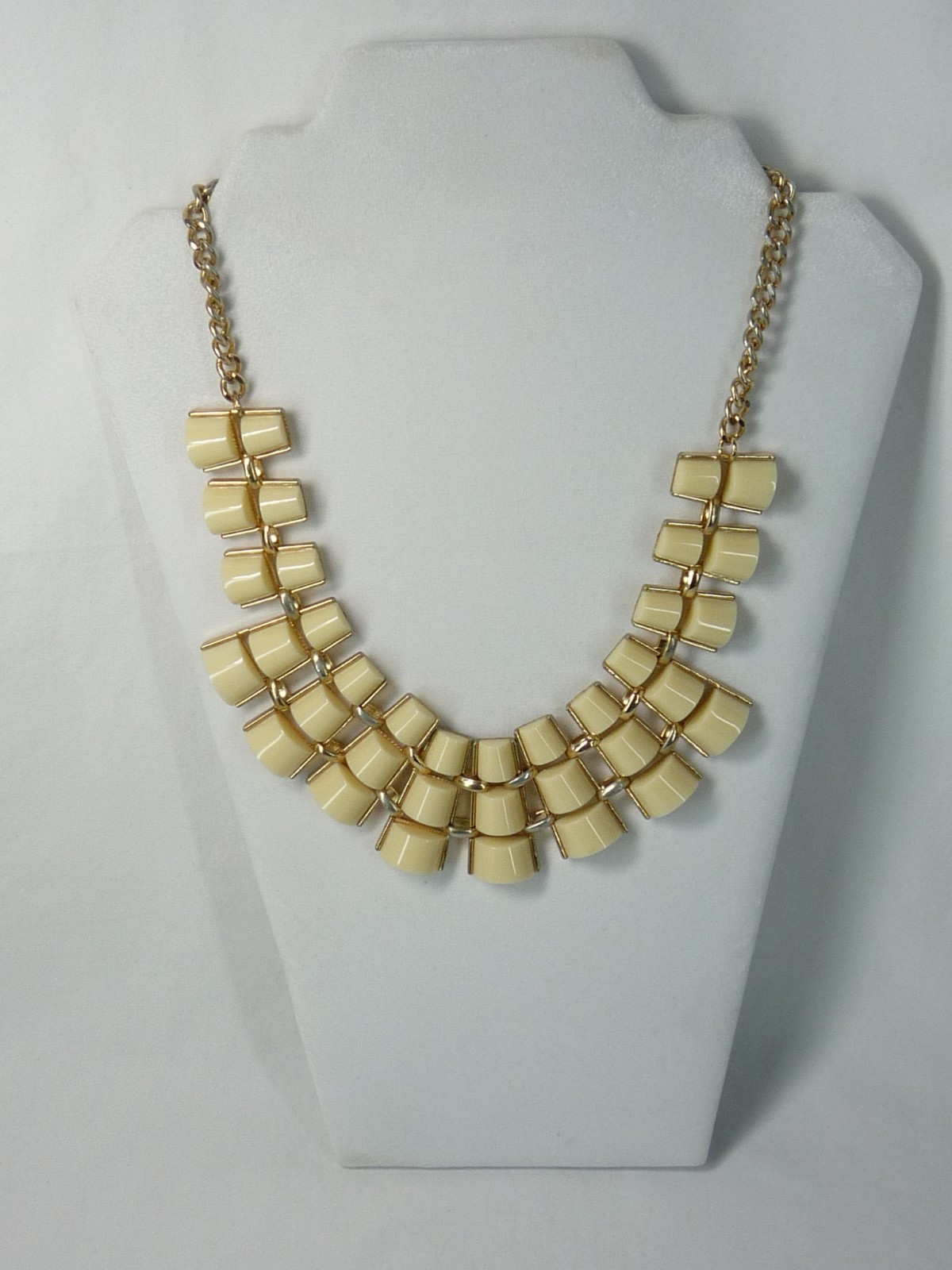 Mika Signed Statement Modernist Necklace Gold Tone USA Seller