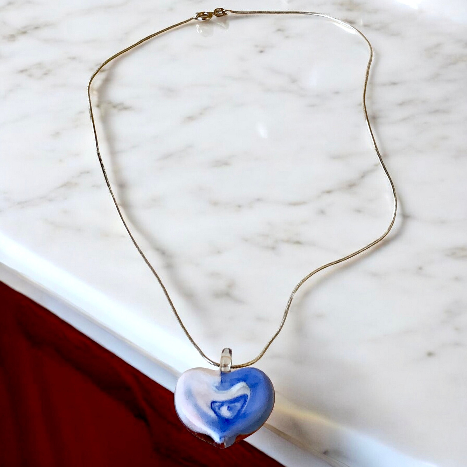 FAS Designer Italy Necklace Sterling Silver & Puffy Heart Pendant DOUBLE SIDED