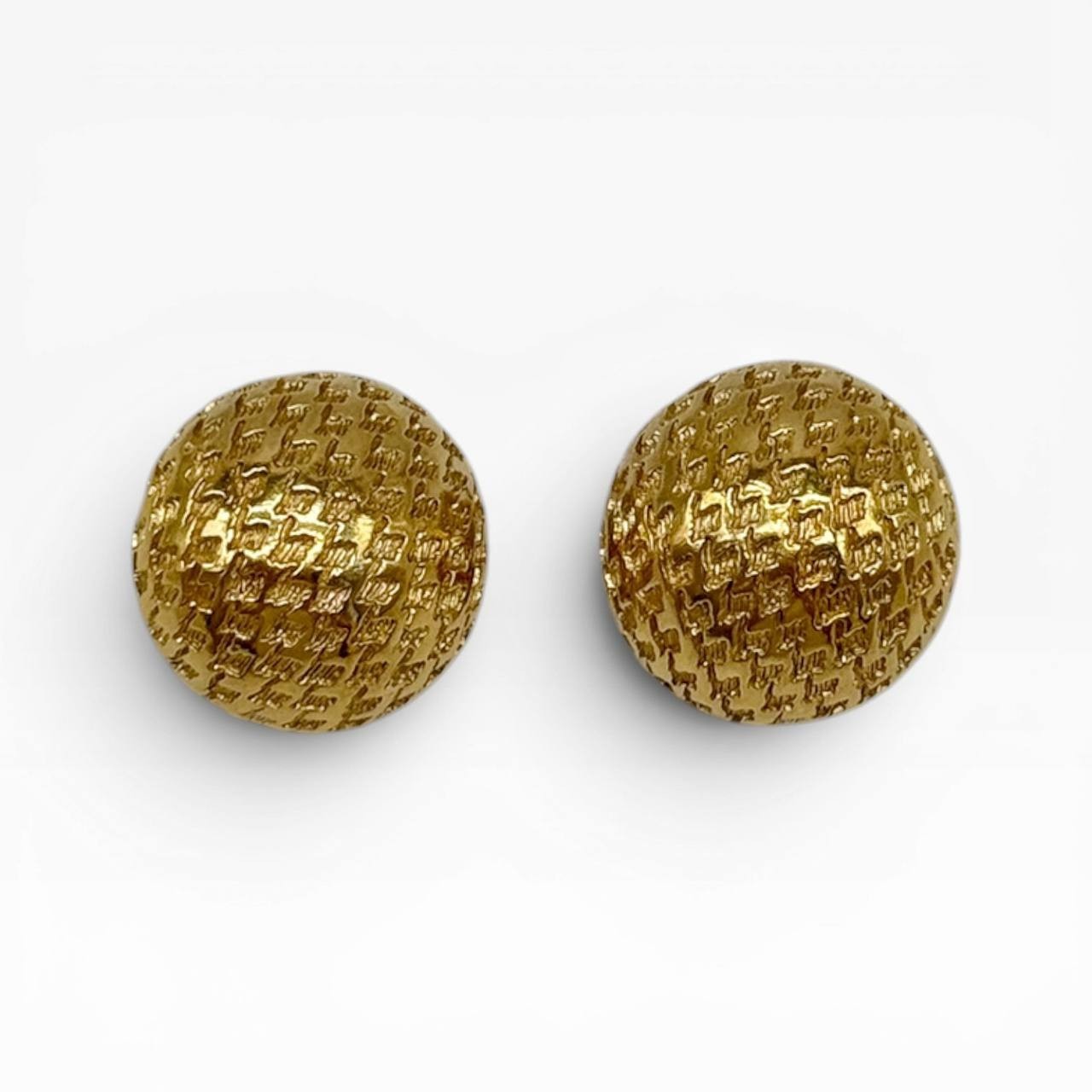 Vintage Christian Dior Gold Tone Dome Clip On Earrings Textured Signed