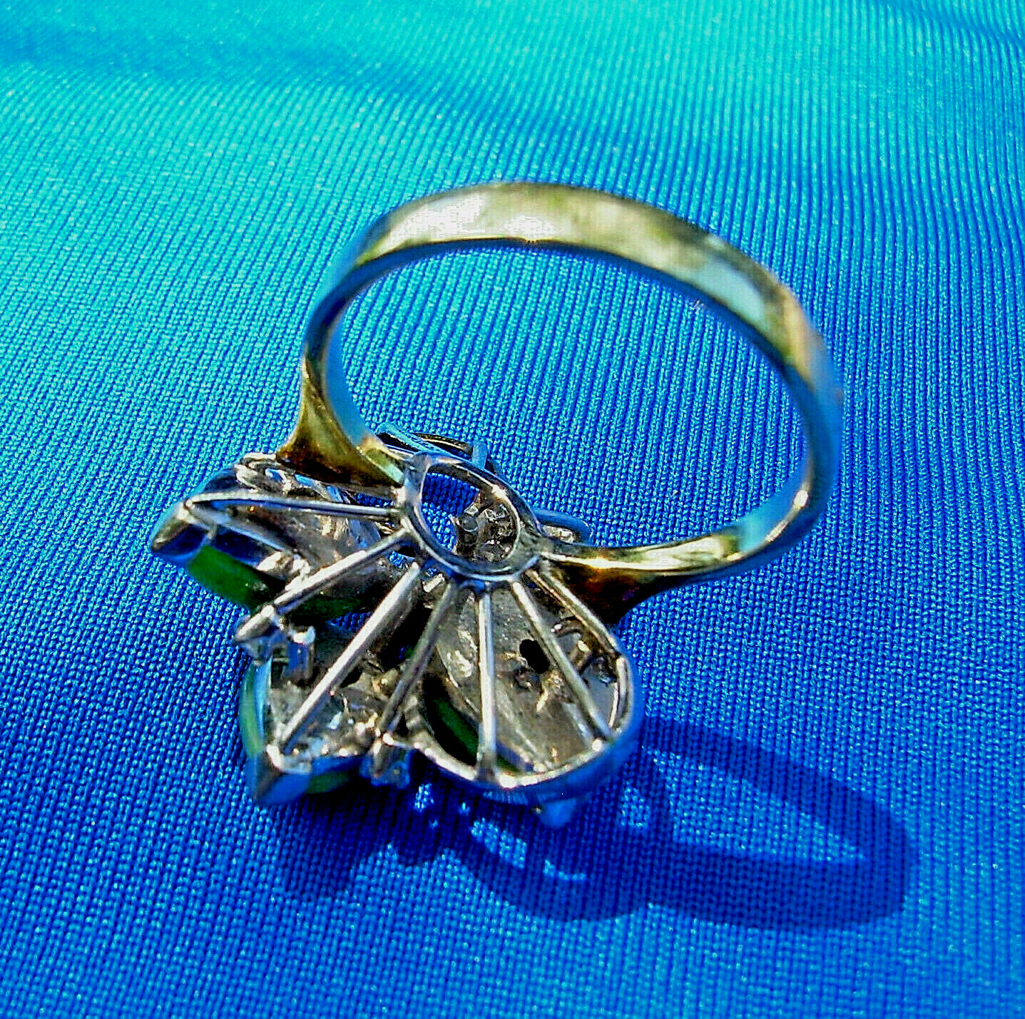 EARTH MINED Jadeite JADE Antique DIAMOND Ring Art Deco SOLID 14K GOLD Statement